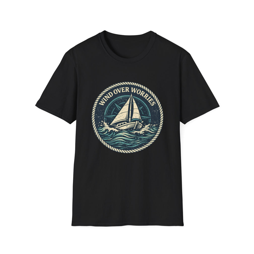 Sailboat Graphic Tee — "Wind Over Worries" Nautical T-Shirt