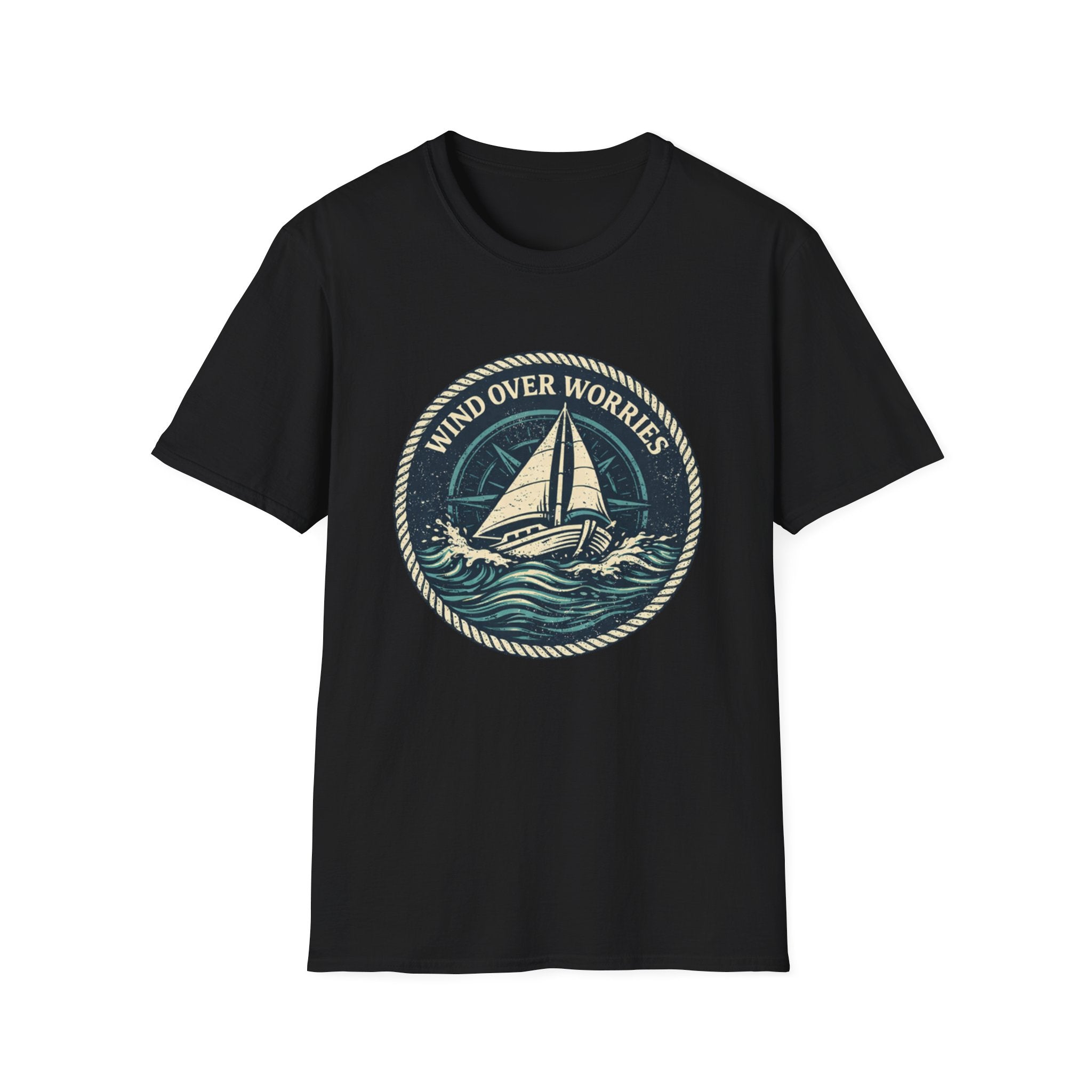 Sailboat Graphic Tee — "Wind Over Worries" Nautical T-Shirt
