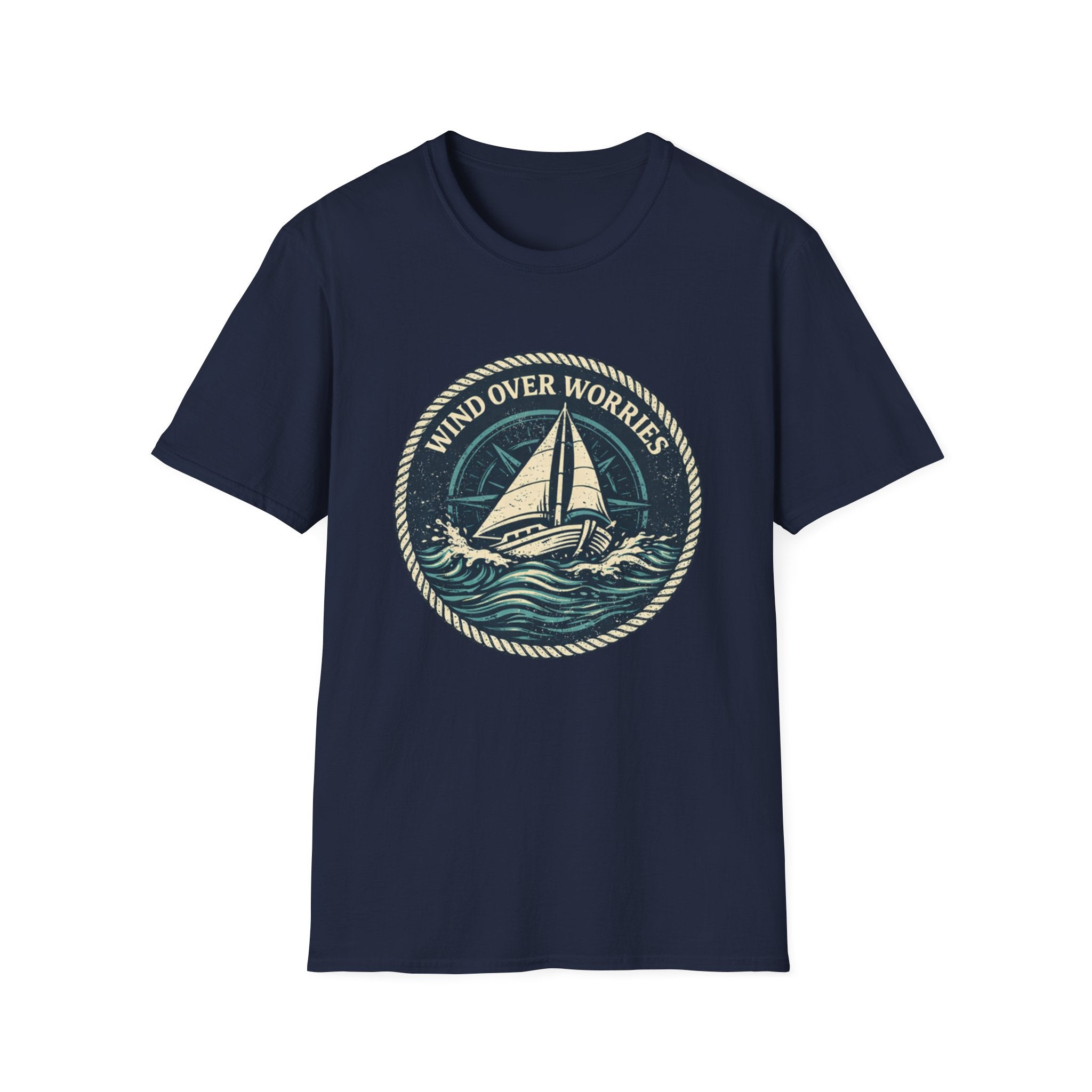 Sailboat Graphic Tee — "Wind Over Worries" Nautical T-Shirt