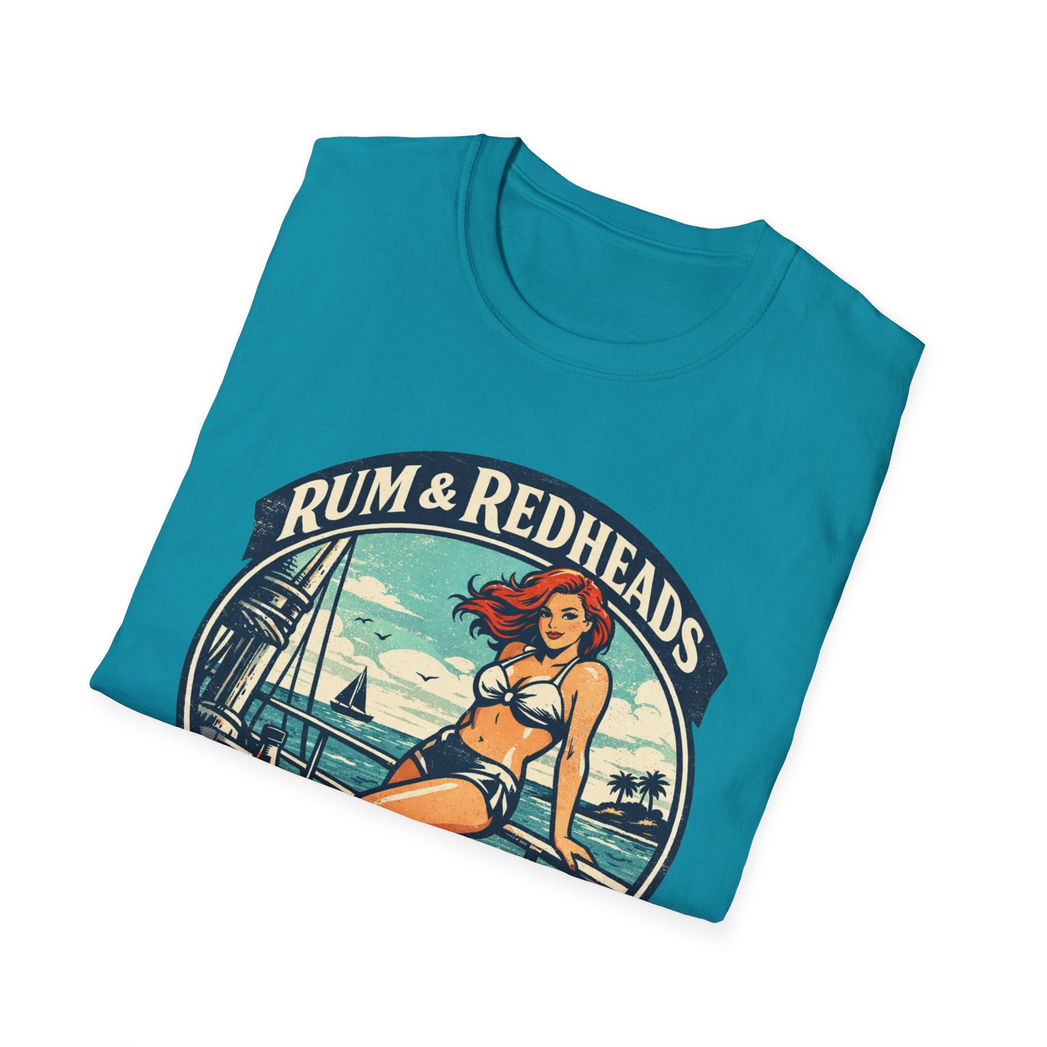 Rum & Redheads Retro Pinup T-Shirt — "Good Decisions Not Included"
