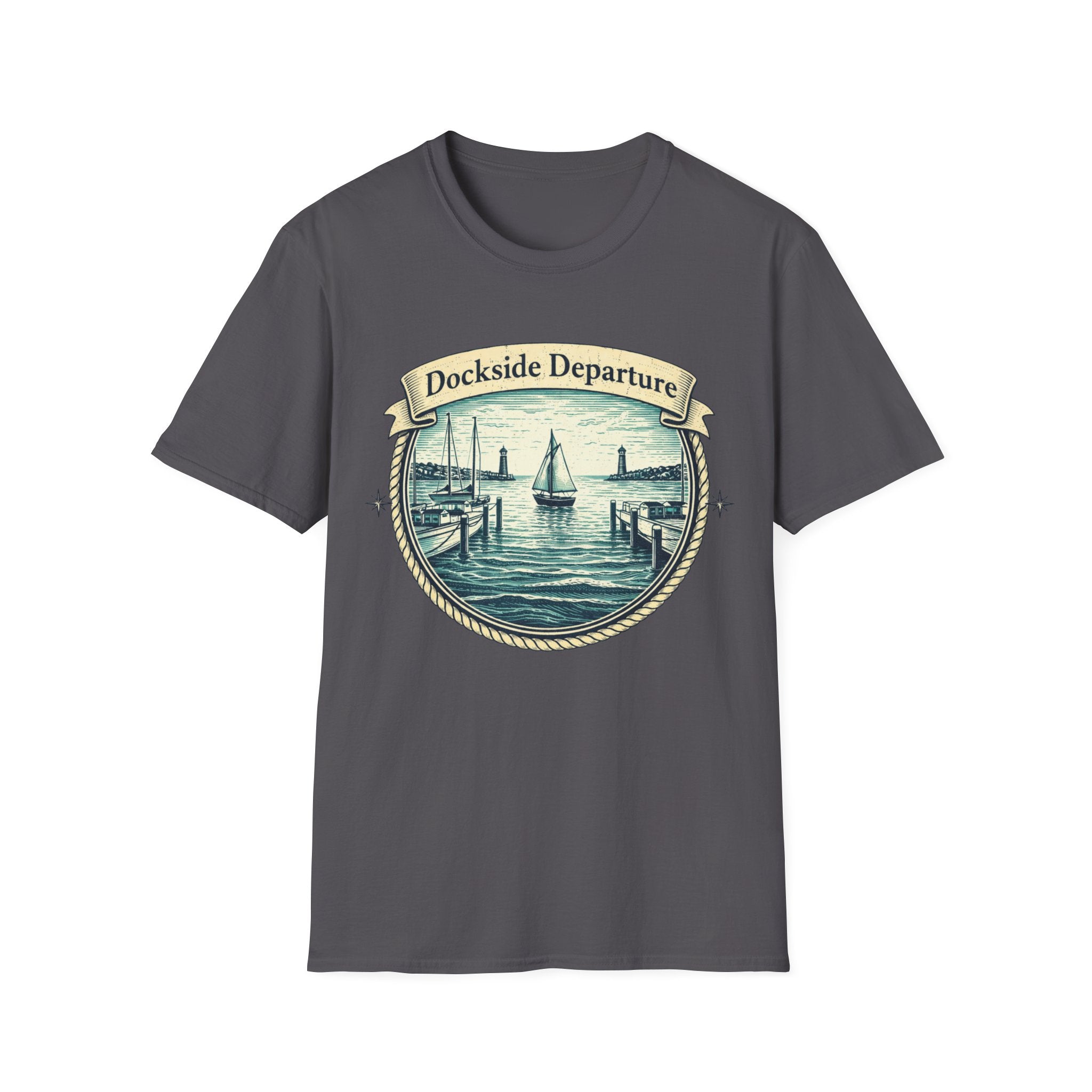 Dockside Departure Nautical T-Shirt — Vintage Sailboat Harbor Tee