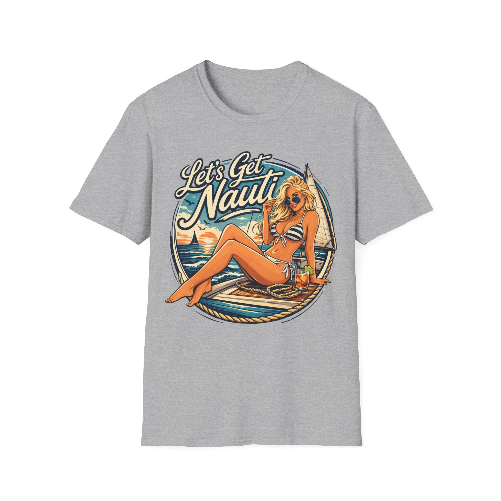Let's Get Nautical T-Shirt – Retro Pinup Beach Sailing Graphic Tee