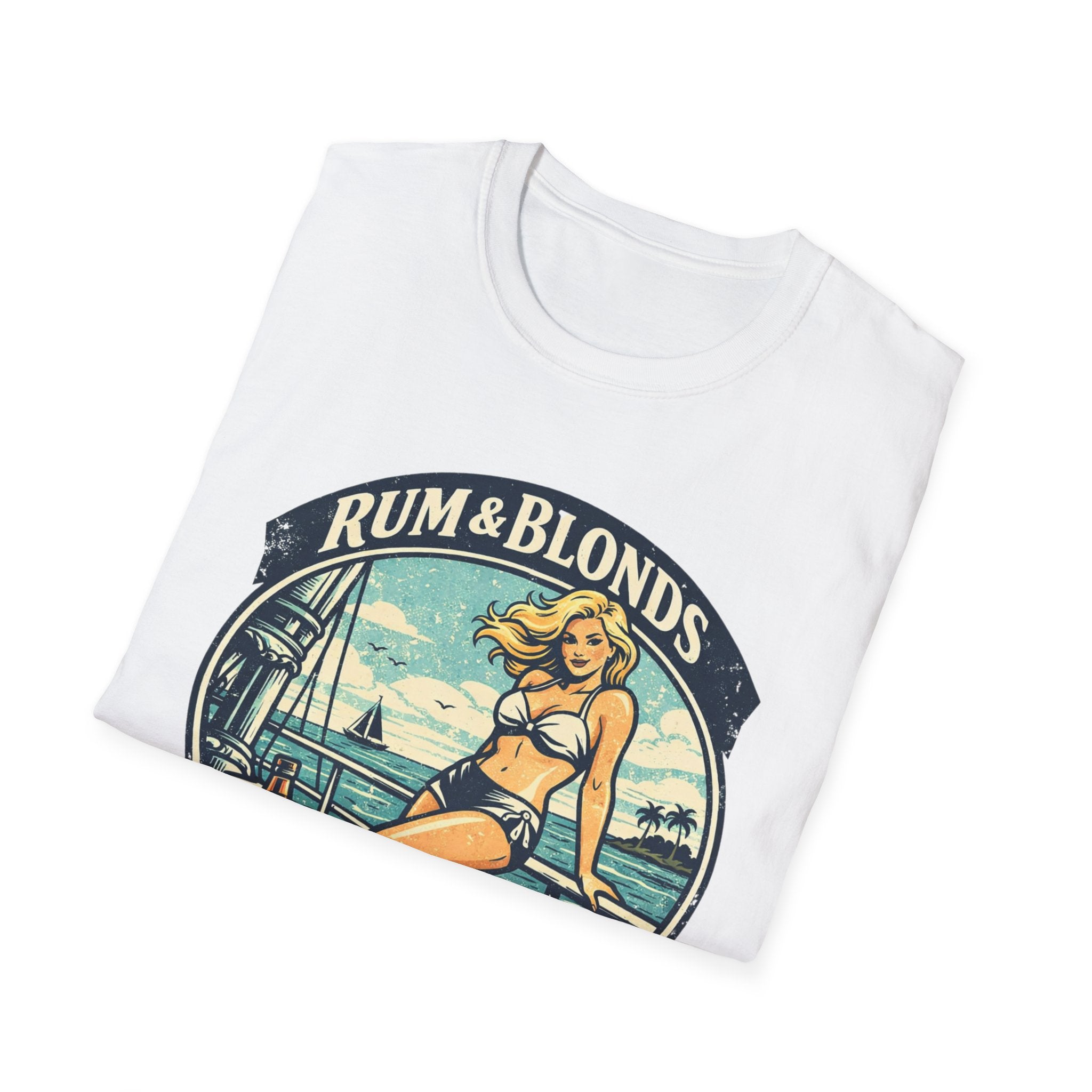 Rum & Blonds Vintage Pinup T-Shirt — 'Good Decisions Not Included' Beach Tee