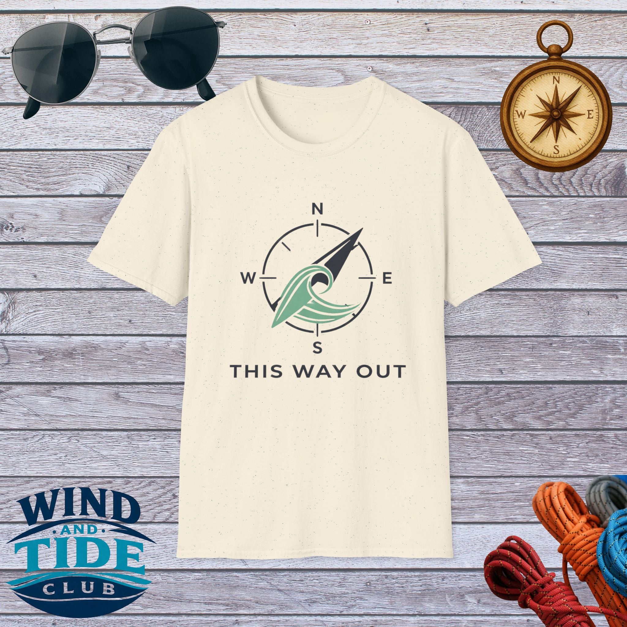 Compass Wave T-Shirt – “This Way Out” Adventure Tee