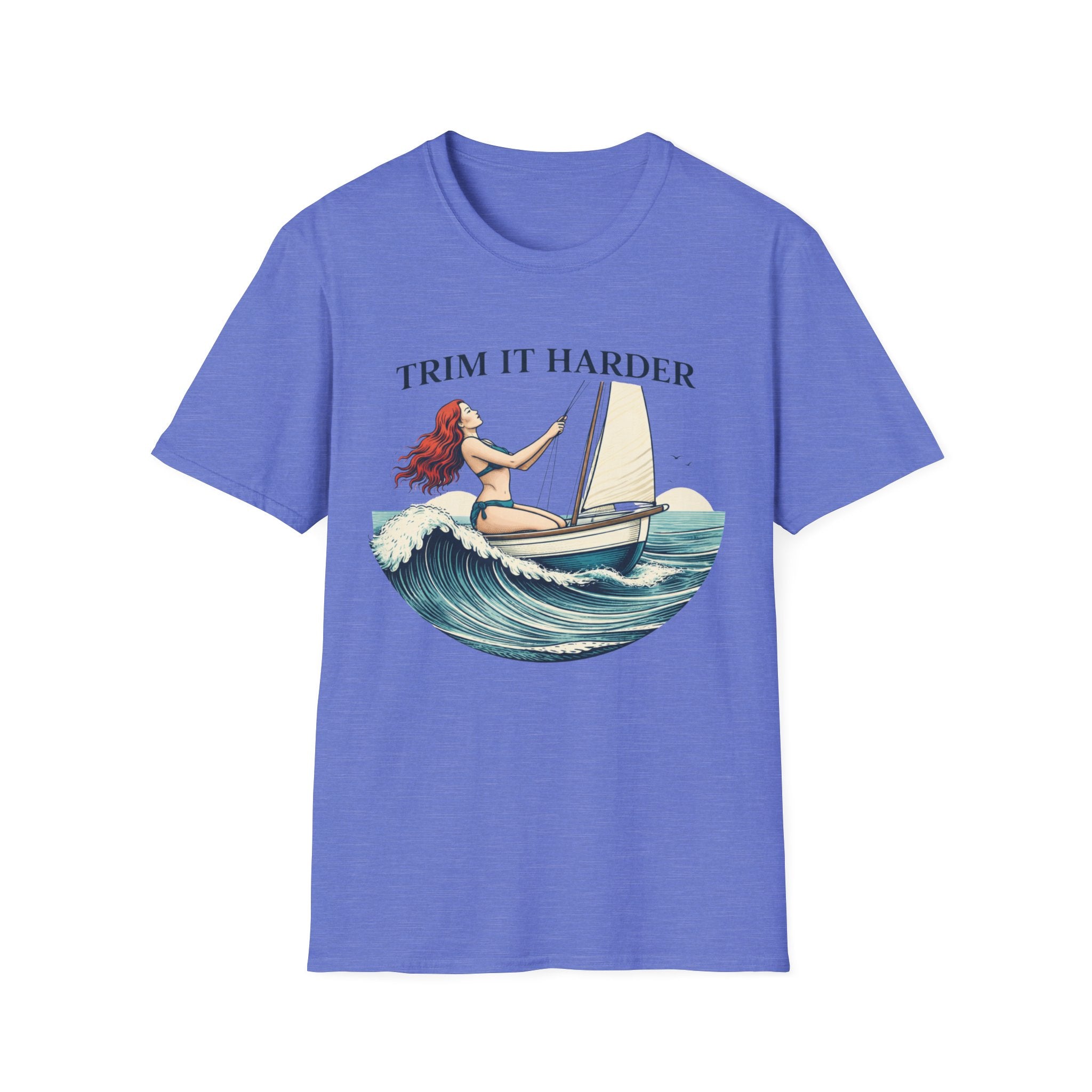 Trim It Harder Sailing T‑Shirt — Vintage Sailboat & Mermaid Wave Tee