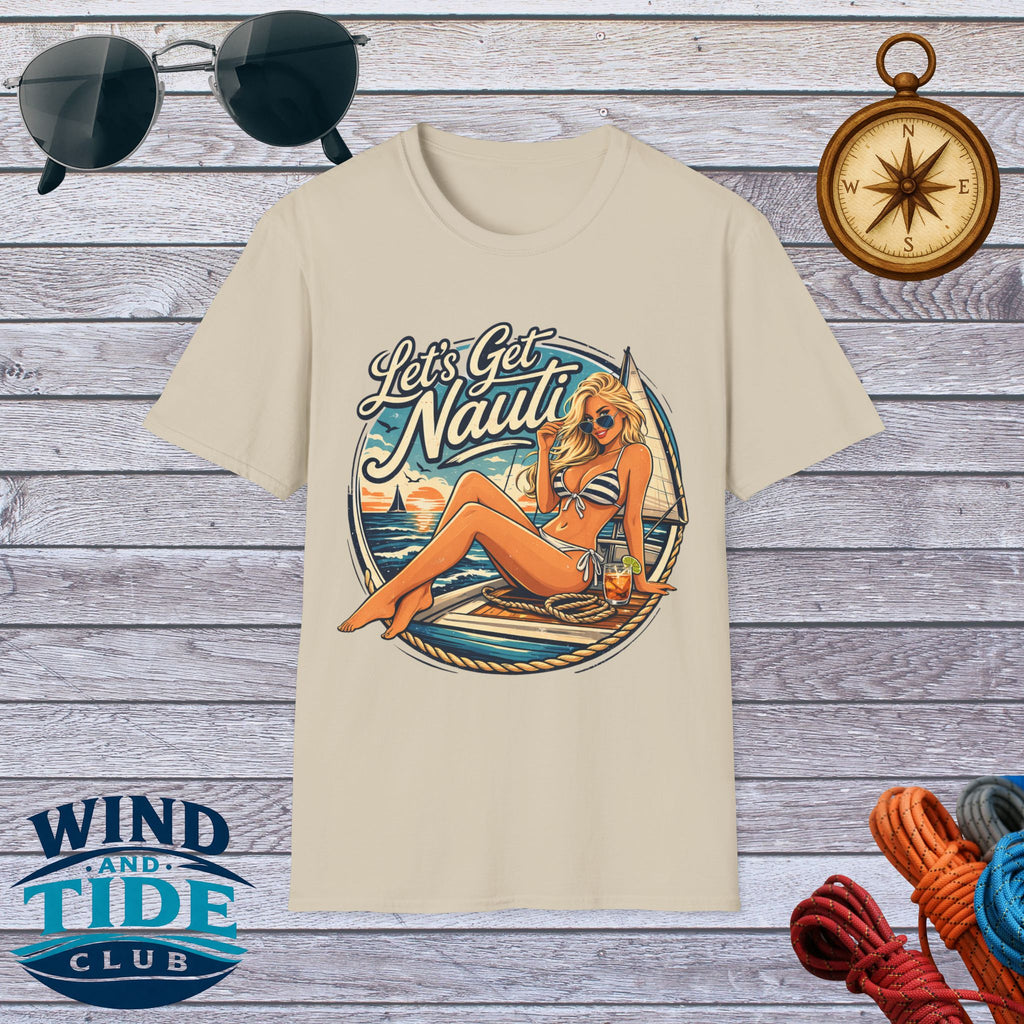 Let's Get Nauti Nautical T-Shirt — Retro Beach Blonde Pinup Graphic Tee