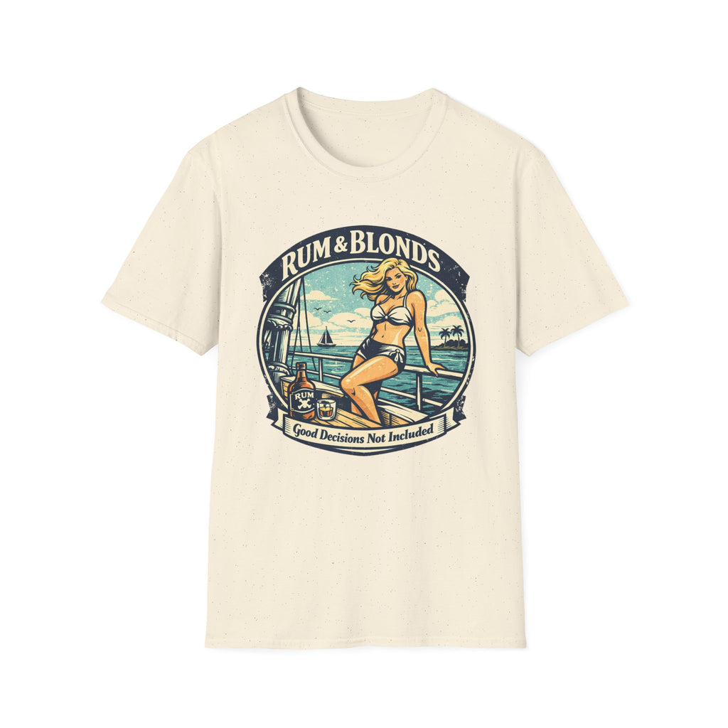 Rum & Blonds Vintage Pinup T-Shirt — 'Good Decisions Not Included' Beach Tee