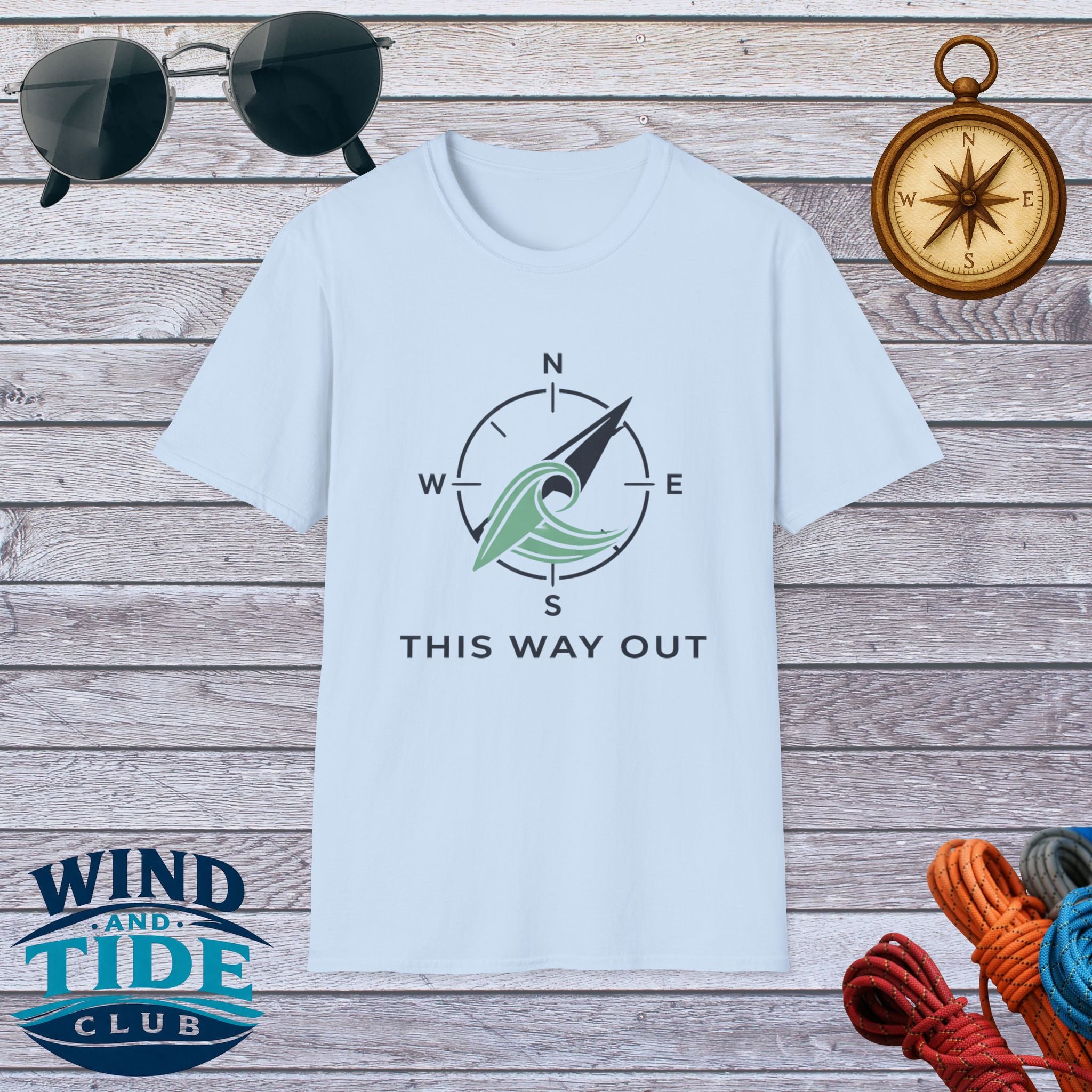 Compass Wave T-Shirt – “This Way Out” Adventure Tee