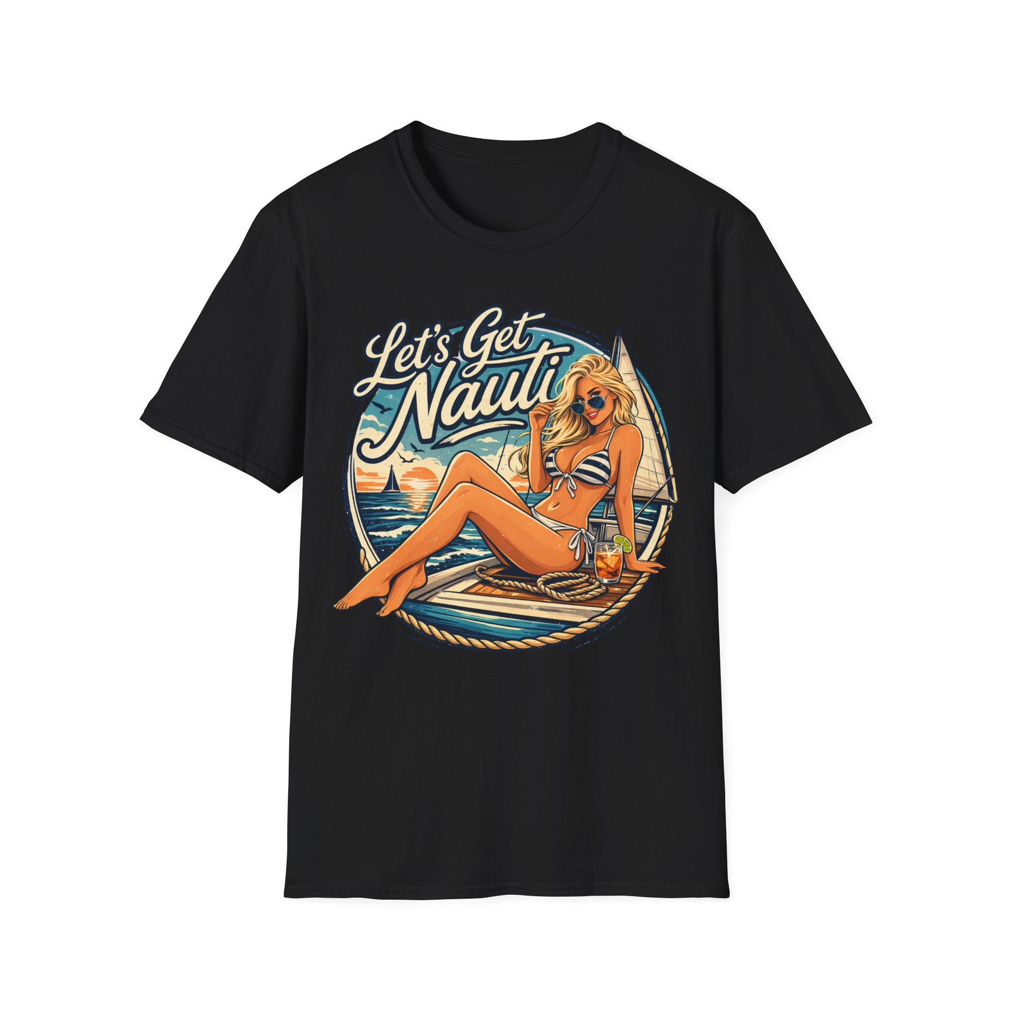 Let's Get Nautical T-Shirt – Retro Pinup Beach Sailing Graphic Tee