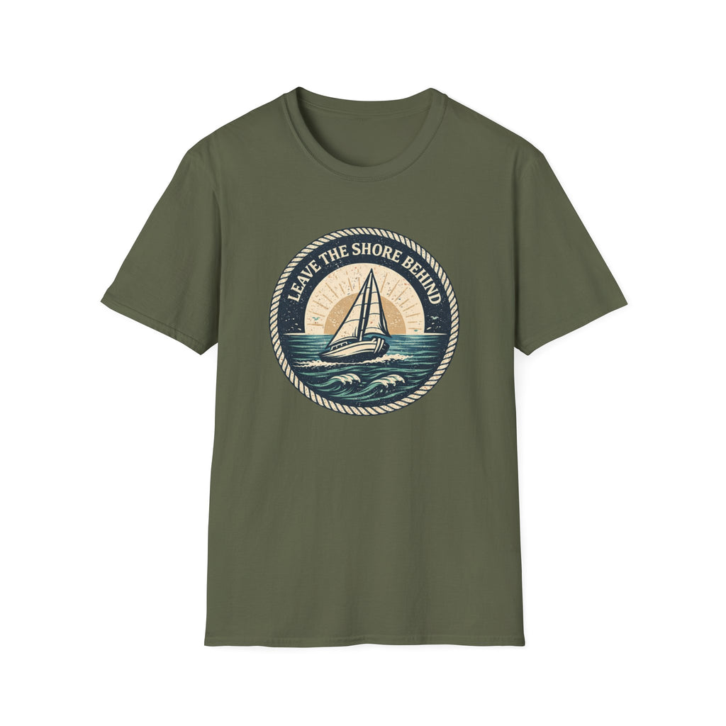 Sailboat Tee — "Leave the Shore Behind" Nautical Adventure T-Shirt