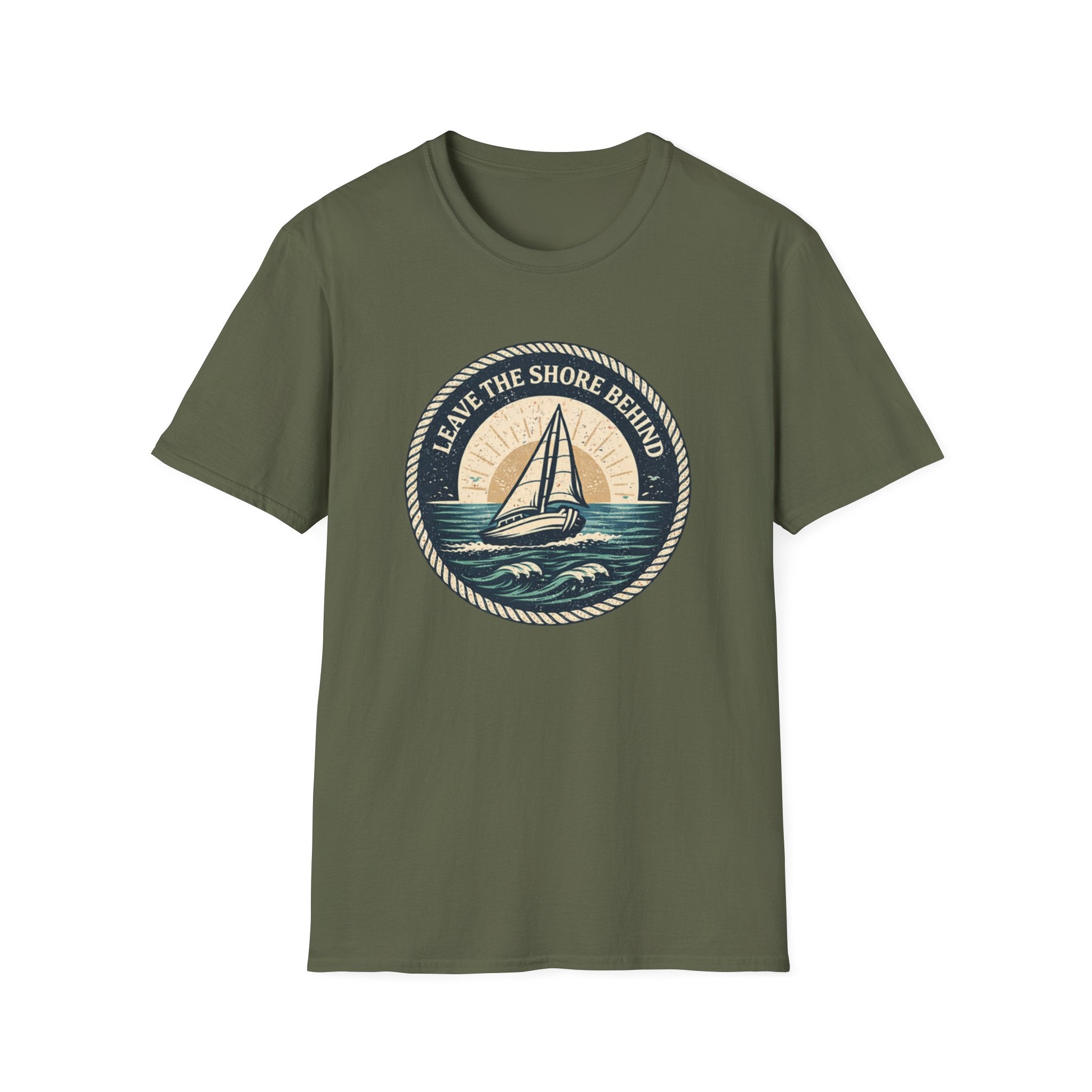 Sailboat Tee — "Leave the Shore Behind" Nautical Adventure T-Shirt