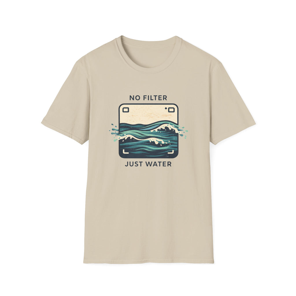 T-Shirt — "No Filter Just Water" Ocean Wave Camera Graphic