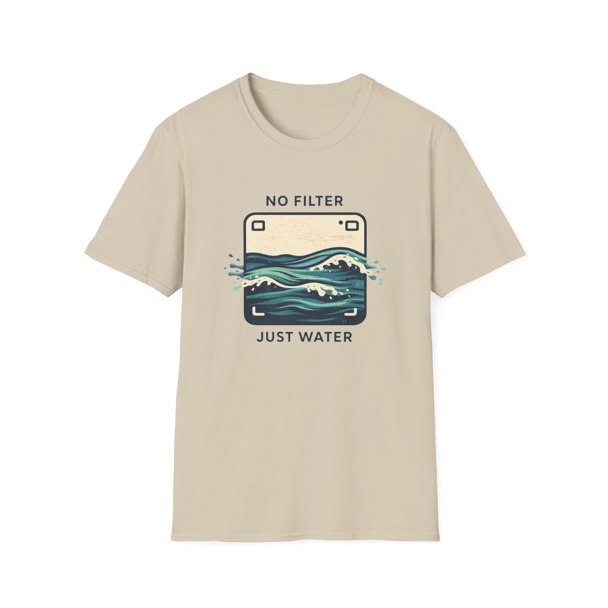 T-Shirt — "No Filter Just Water" Ocean Wave Camera Graphic