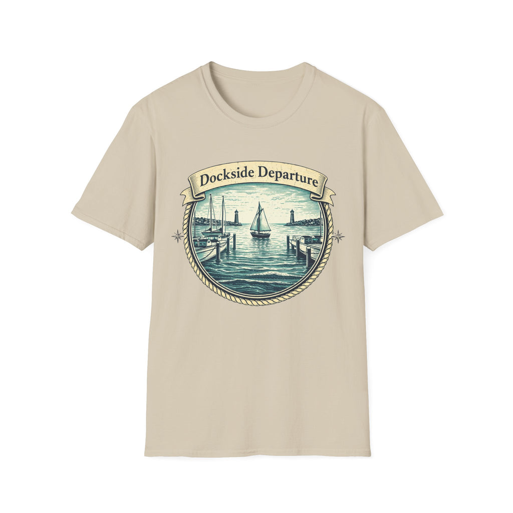 Dockside Departure Nautical T-Shirt — Vintage Sailboat Harbor Tee