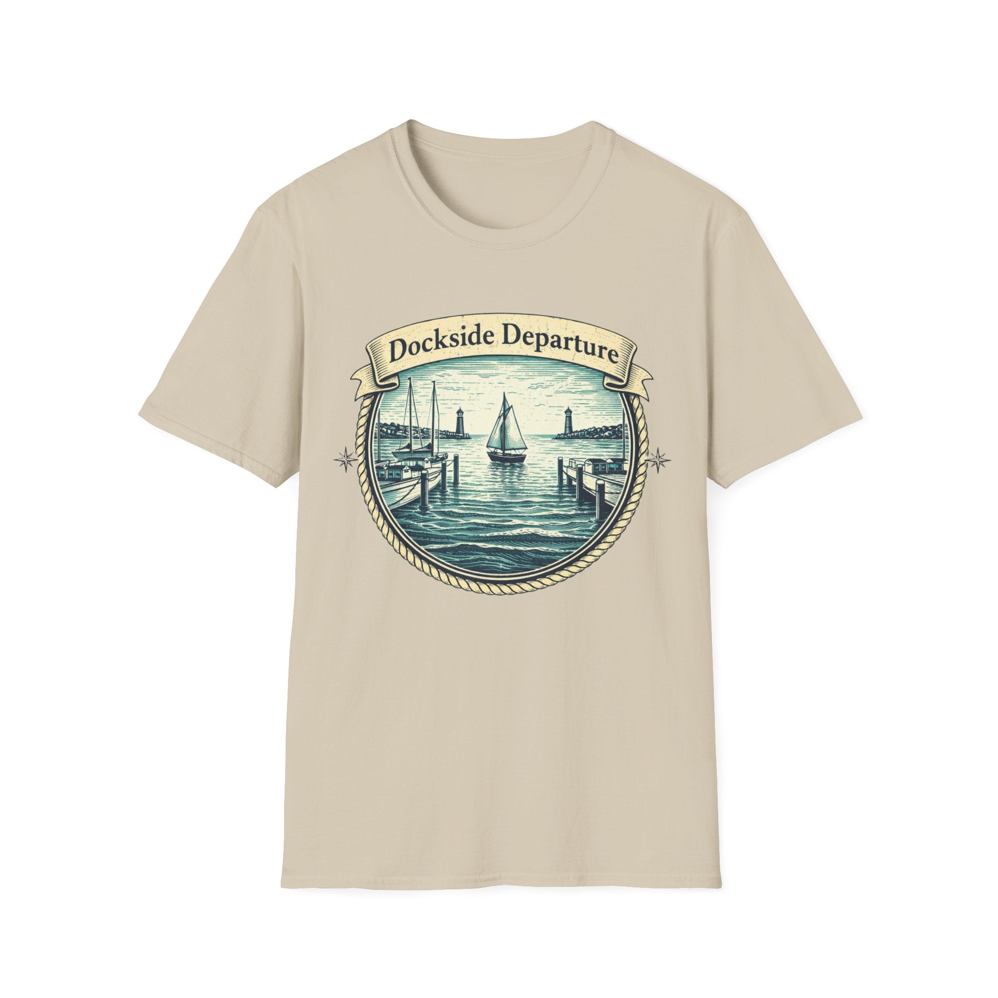 Dockside Departure Nautical T-Shirt — Vintage Sailboat Harbor Tee