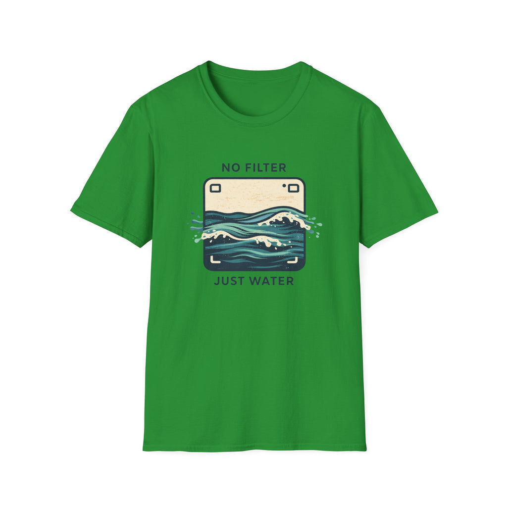 T-Shirt — "No Filter Just Water" Ocean Wave Camera Graphic