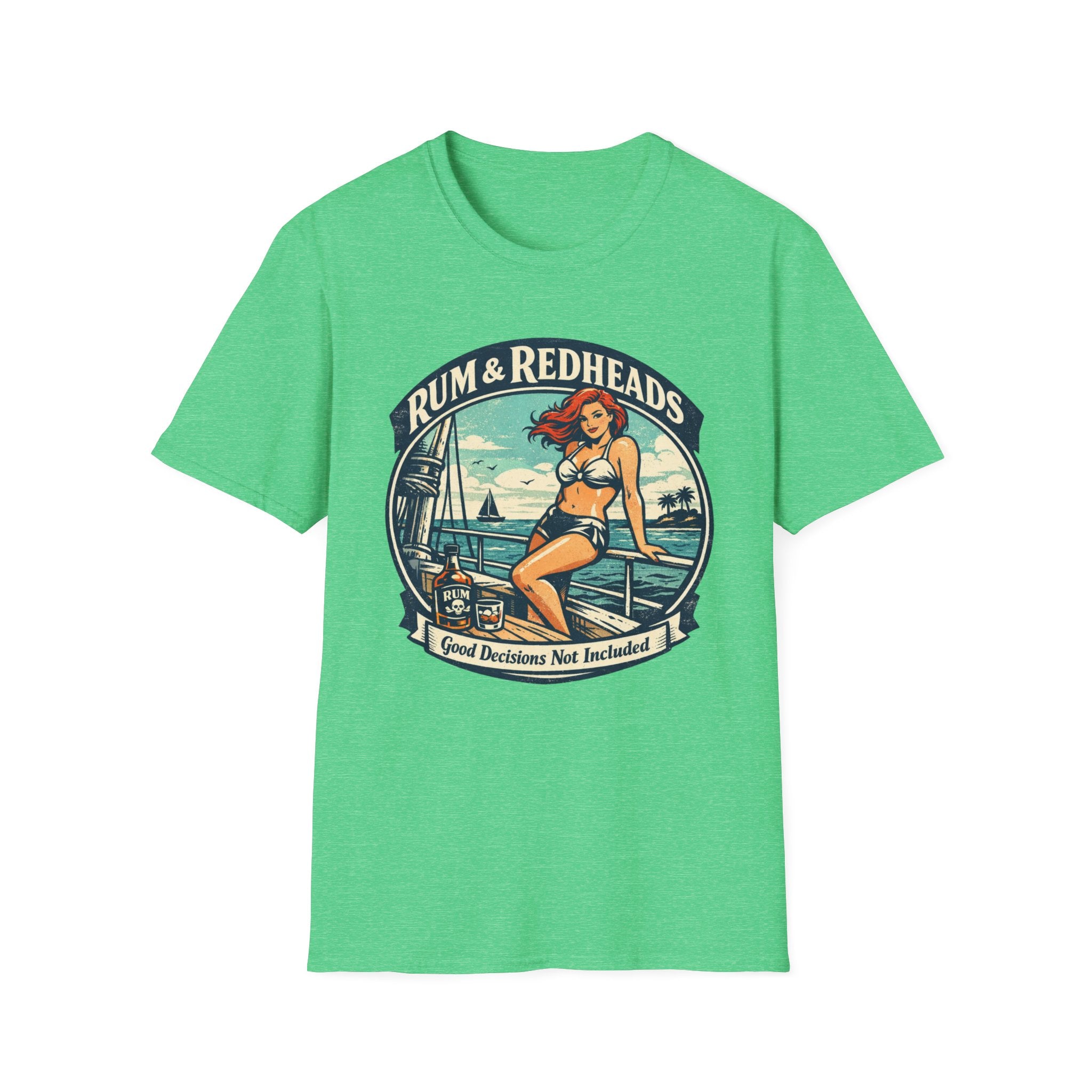 Rum & Redheads Retro Pinup T-Shirt — "Good Decisions Not Included"
