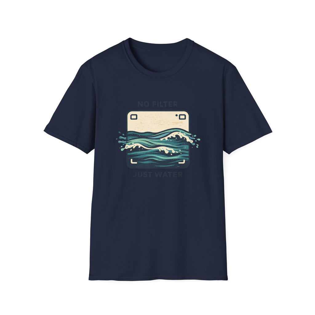 T-Shirt — "No Filter Just Water" Ocean Wave Camera Graphic