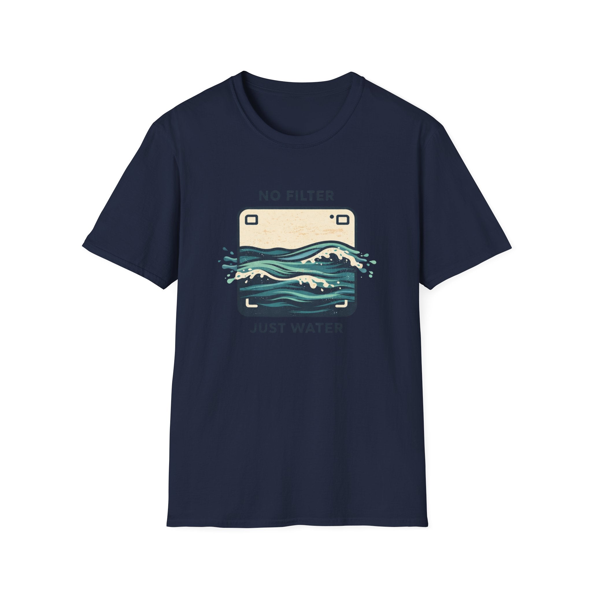 T-Shirt — "No Filter Just Water" Ocean Wave Camera Graphic