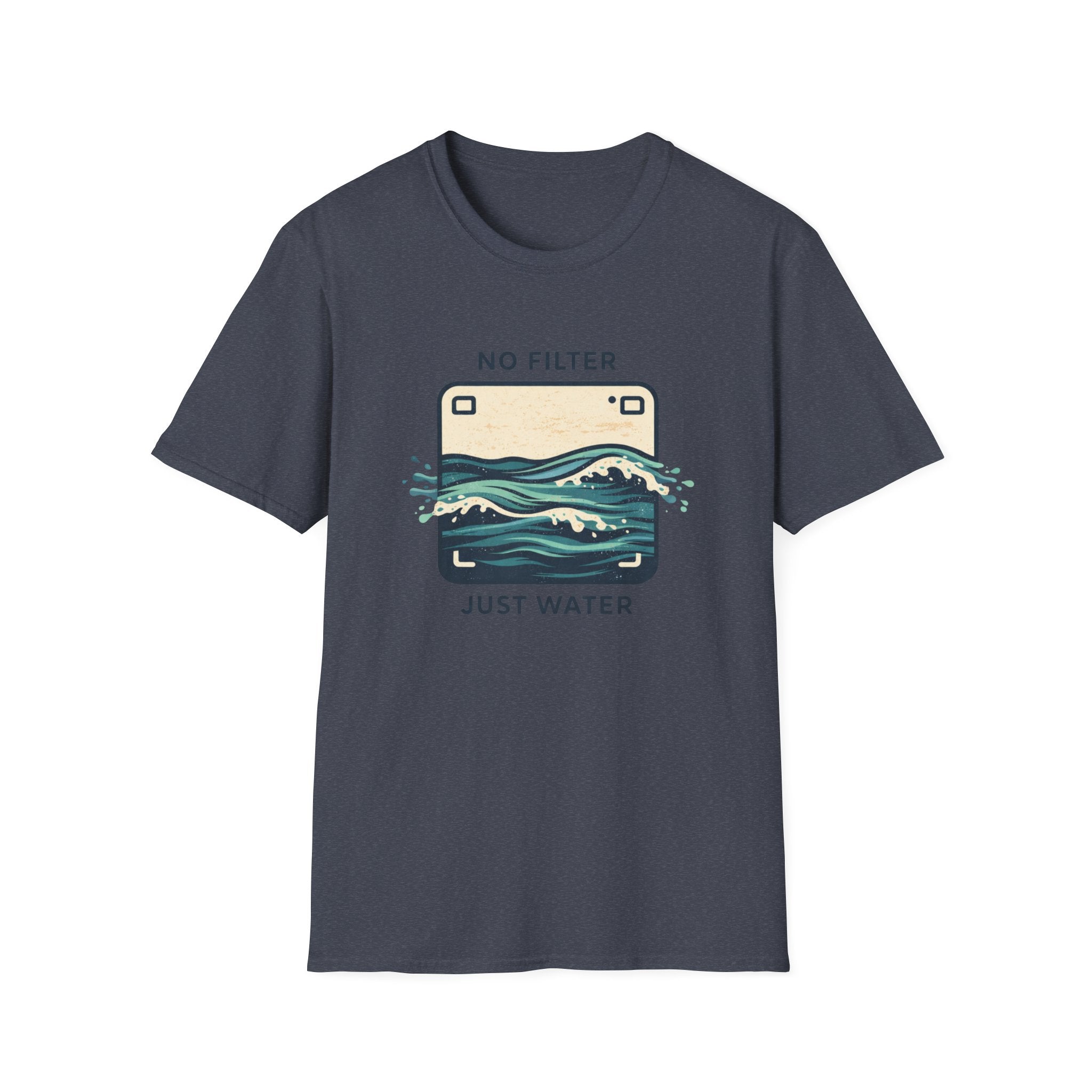 T-Shirt — "No Filter Just Water" Ocean Wave Camera Graphic