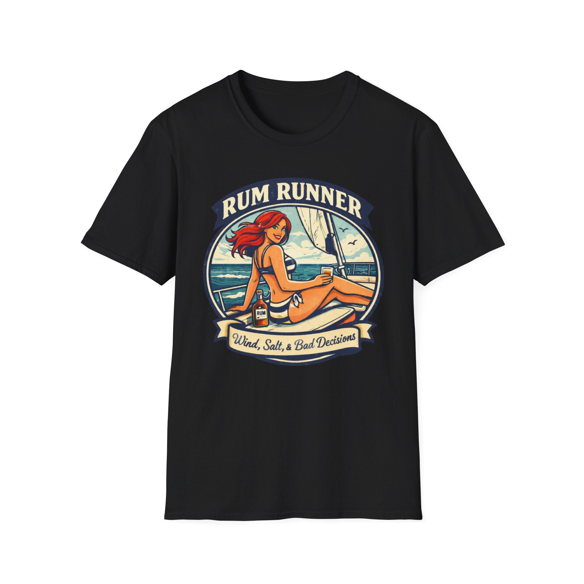 Rum Runner Beach T-Shirt — 'Rum Runner: Salt, Sun & Bad Decisions' Vintage Pinup Tee