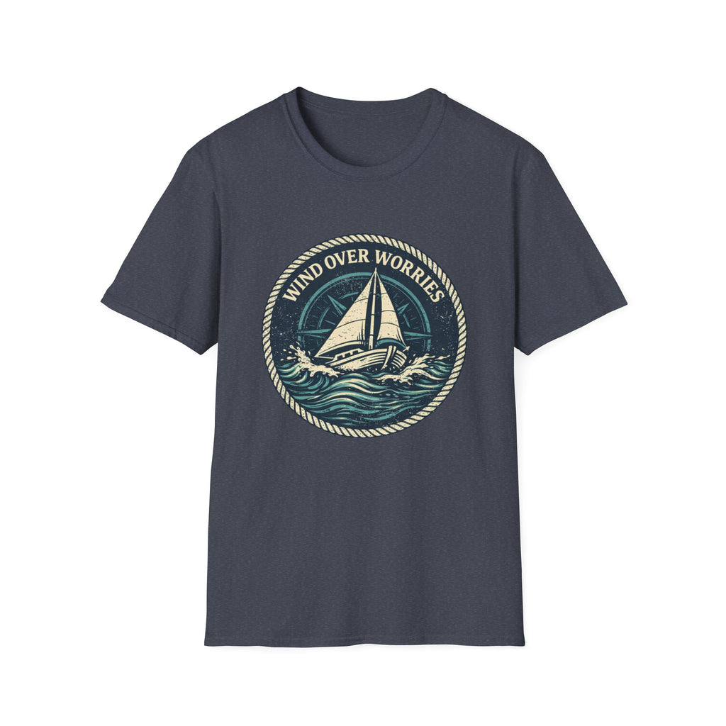 Sailboat Graphic Tee — "Wind Over Worries" Nautical T-Shirt