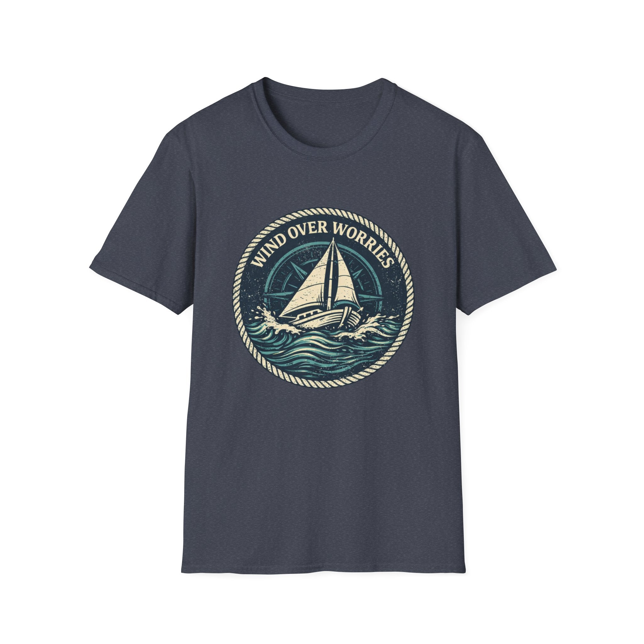 Sailboat Graphic Tee — "Wind Over Worries" Nautical T-Shirt