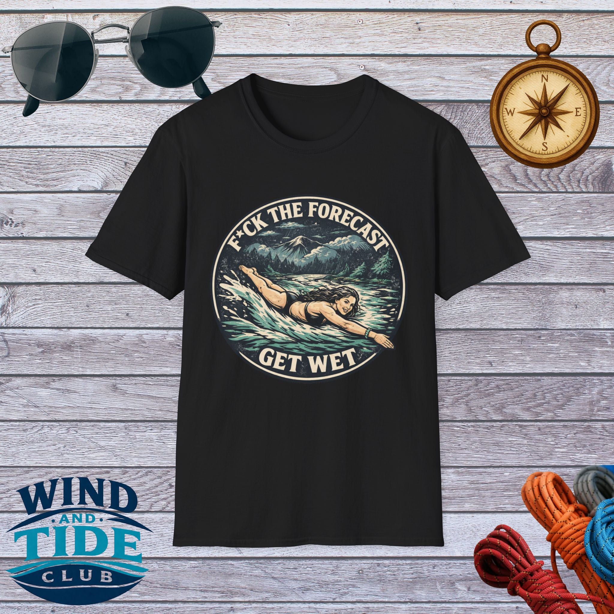 T-Shirt — "F*ck the Forecast, Get Wet" Vintage Swimmer Tee