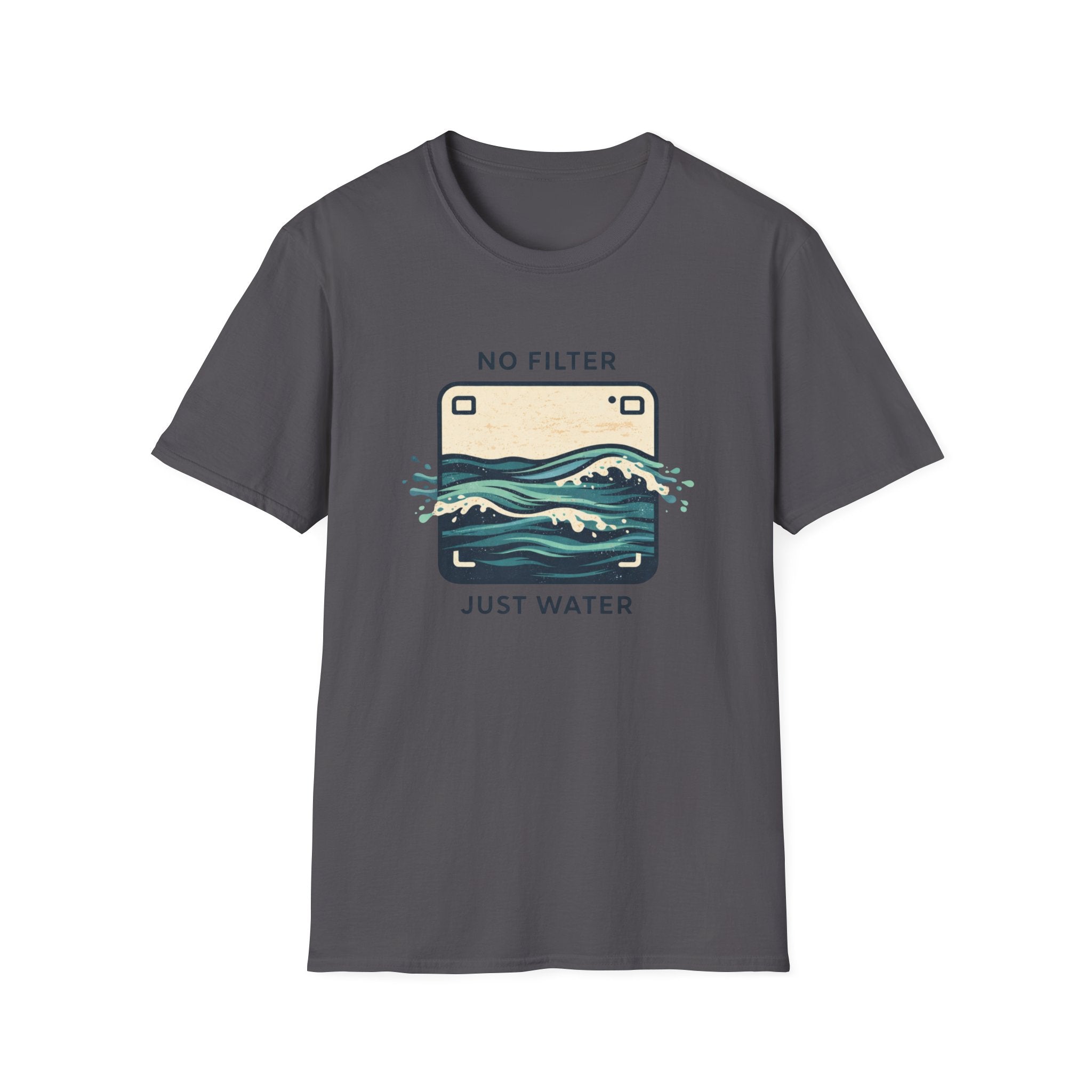 T-Shirt — "No Filter Just Water" Ocean Wave Camera Graphic