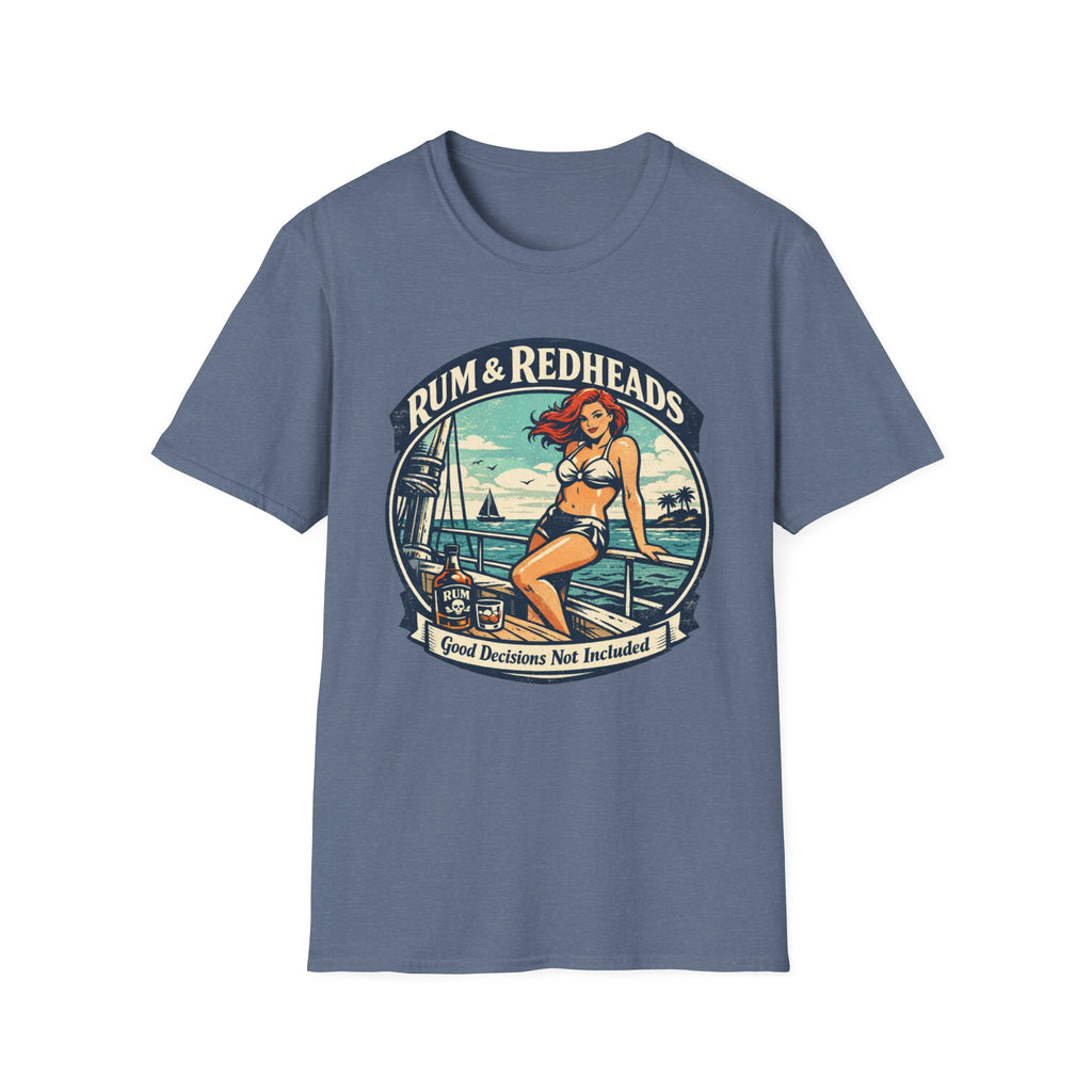 Rum & Redheads Retro Pinup T-Shirt — "Good Decisions Not Included"