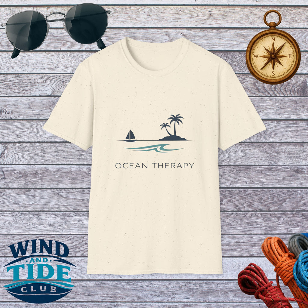 Ocean Therapy T-Shirt — Coastal Beach Palm Tree Sailboat Tee