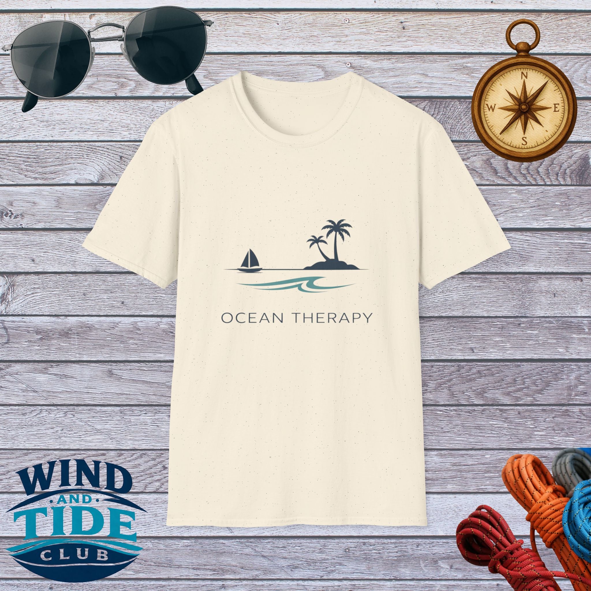 Ocean Therapy T-Shirt — Coastal Beach Palm Tree Sailboat Tee