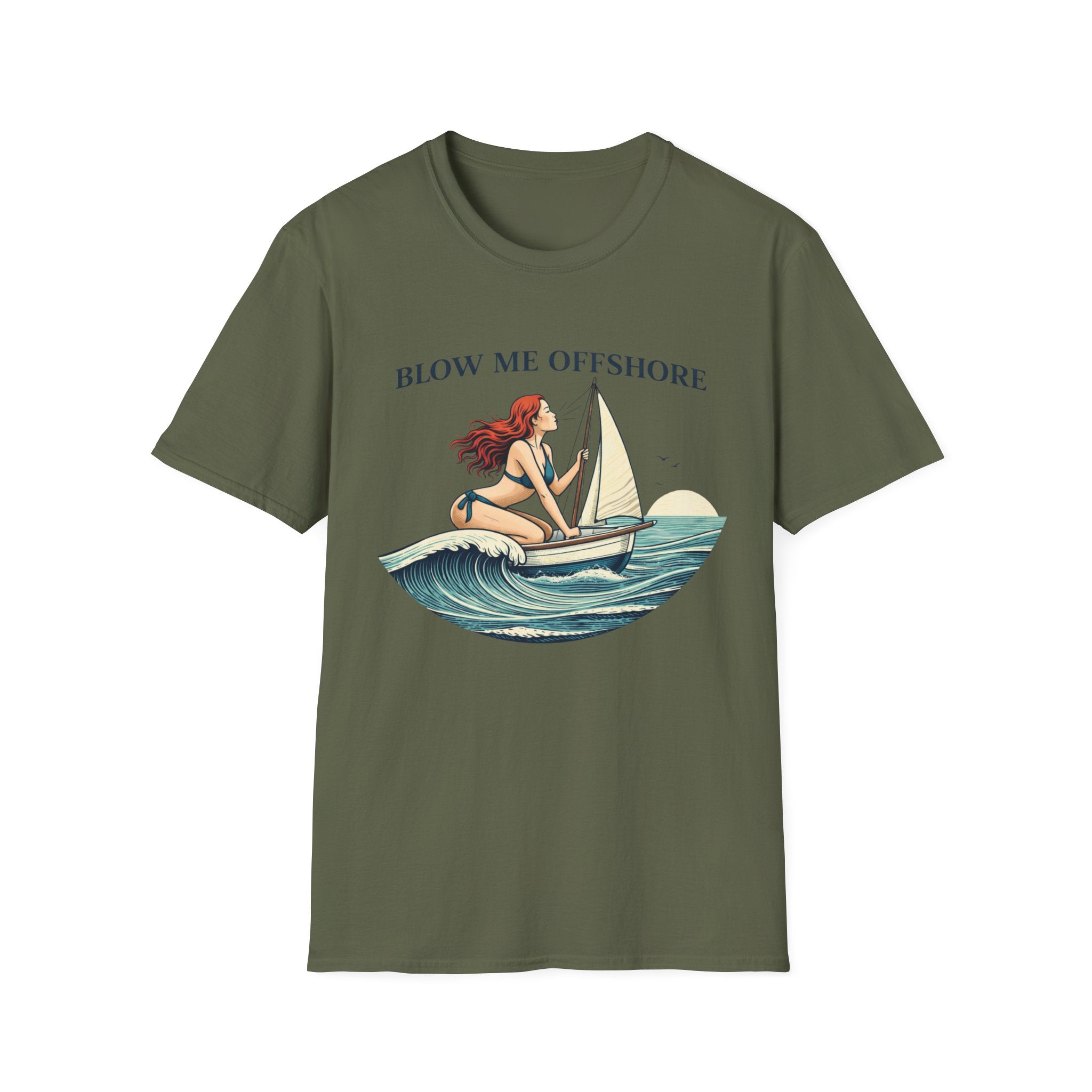 Blow Me Offshore Sailboat Tee — Vintage Pinup Sailing T-Shirt