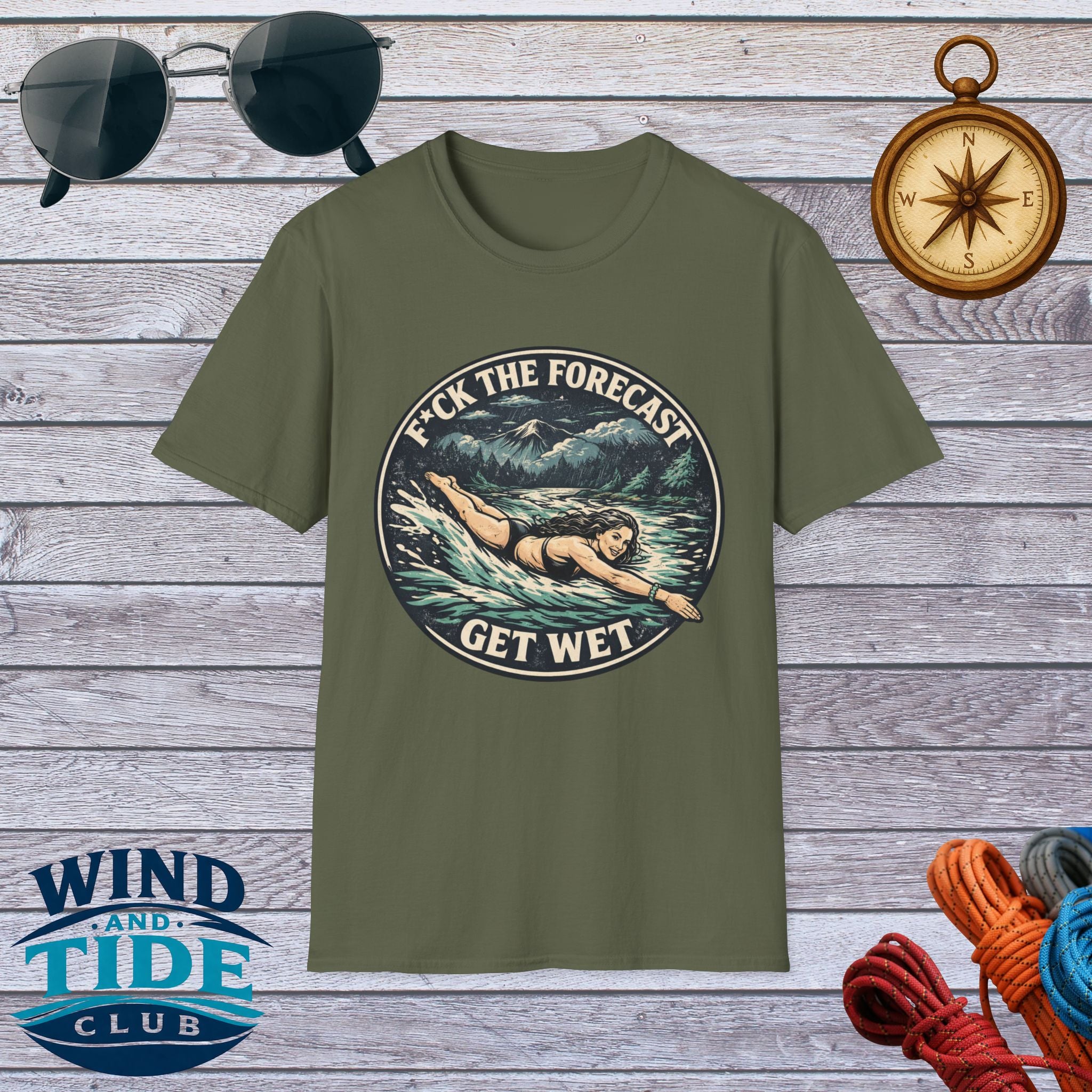 T-Shirt — "F*ck the Forecast, Get Wet" Vintage Swimmer Tee
