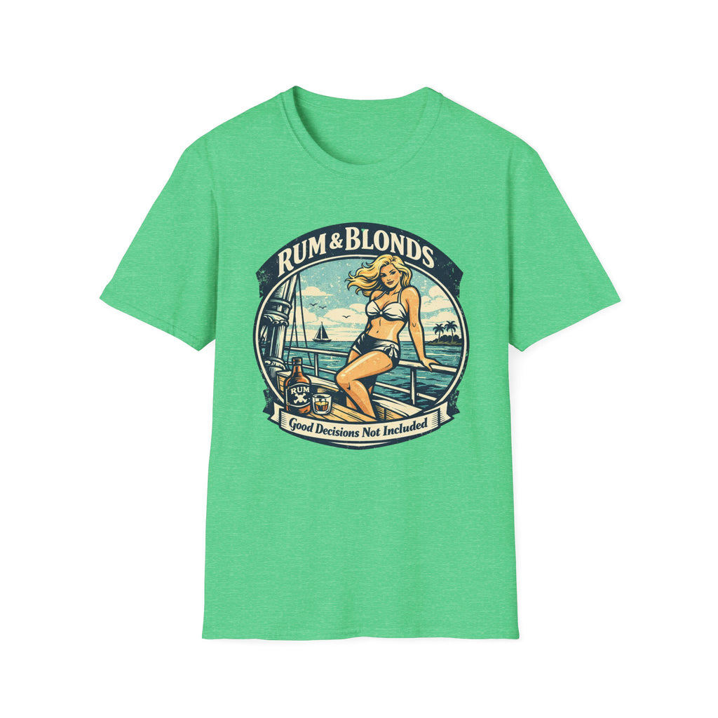 Rum & Blonds Vintage Pinup T-Shirt — 'Good Decisions Not Included' Beach Tee
