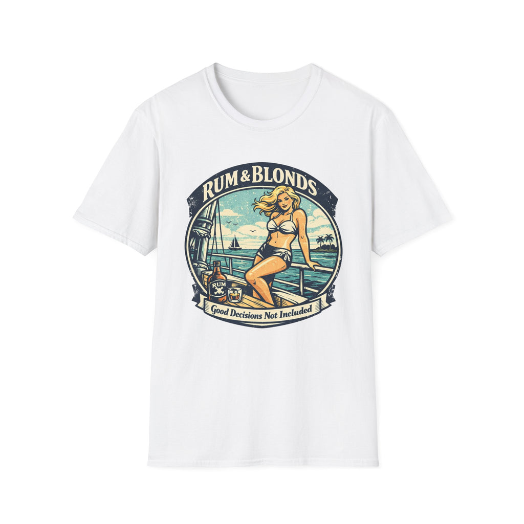 Rum & Blonds Vintage Pinup T-Shirt — 'Good Decisions Not Included' Beach Tee