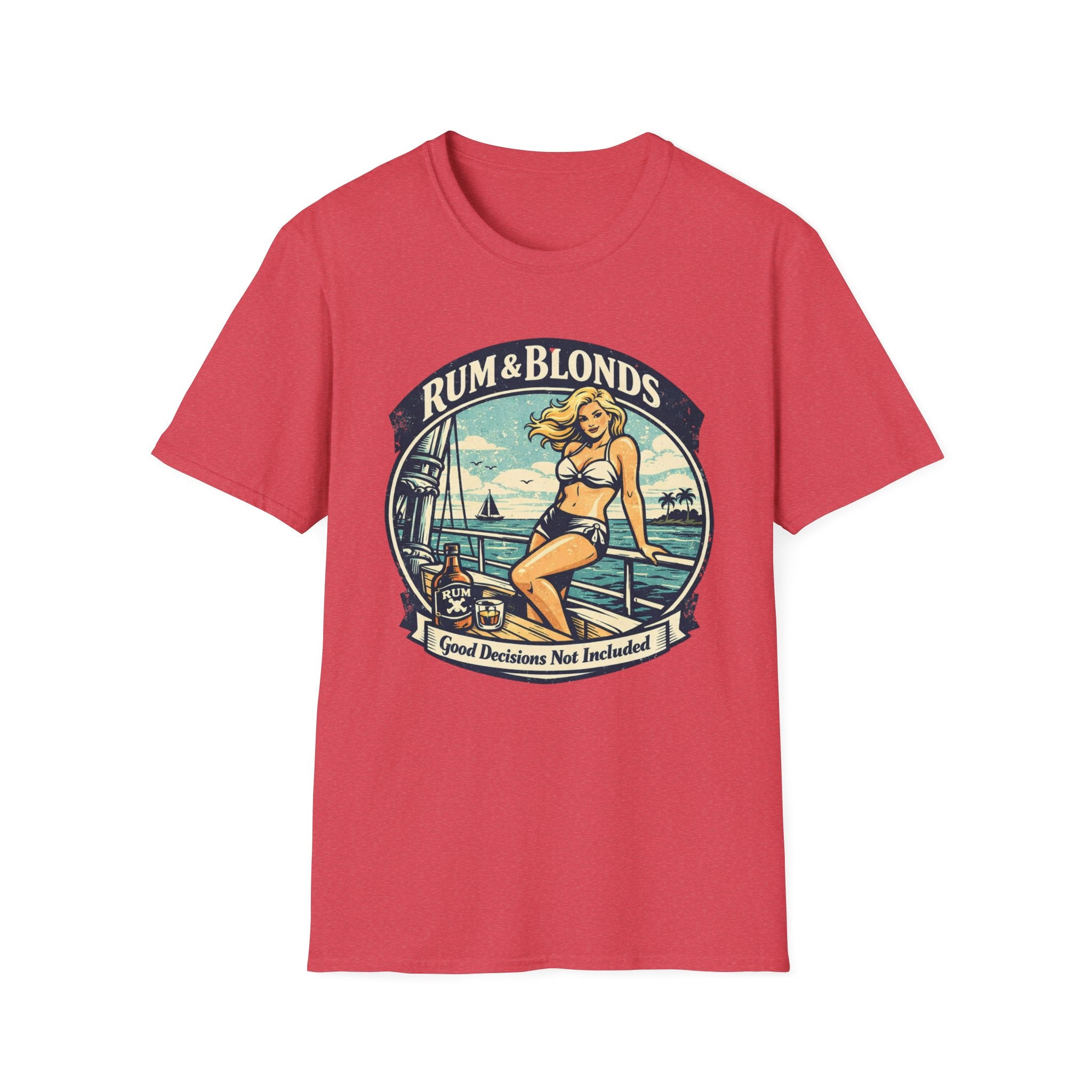 Rum & Blonds Vintage Pinup T-Shirt — 'Good Decisions Not Included' Beach Tee
