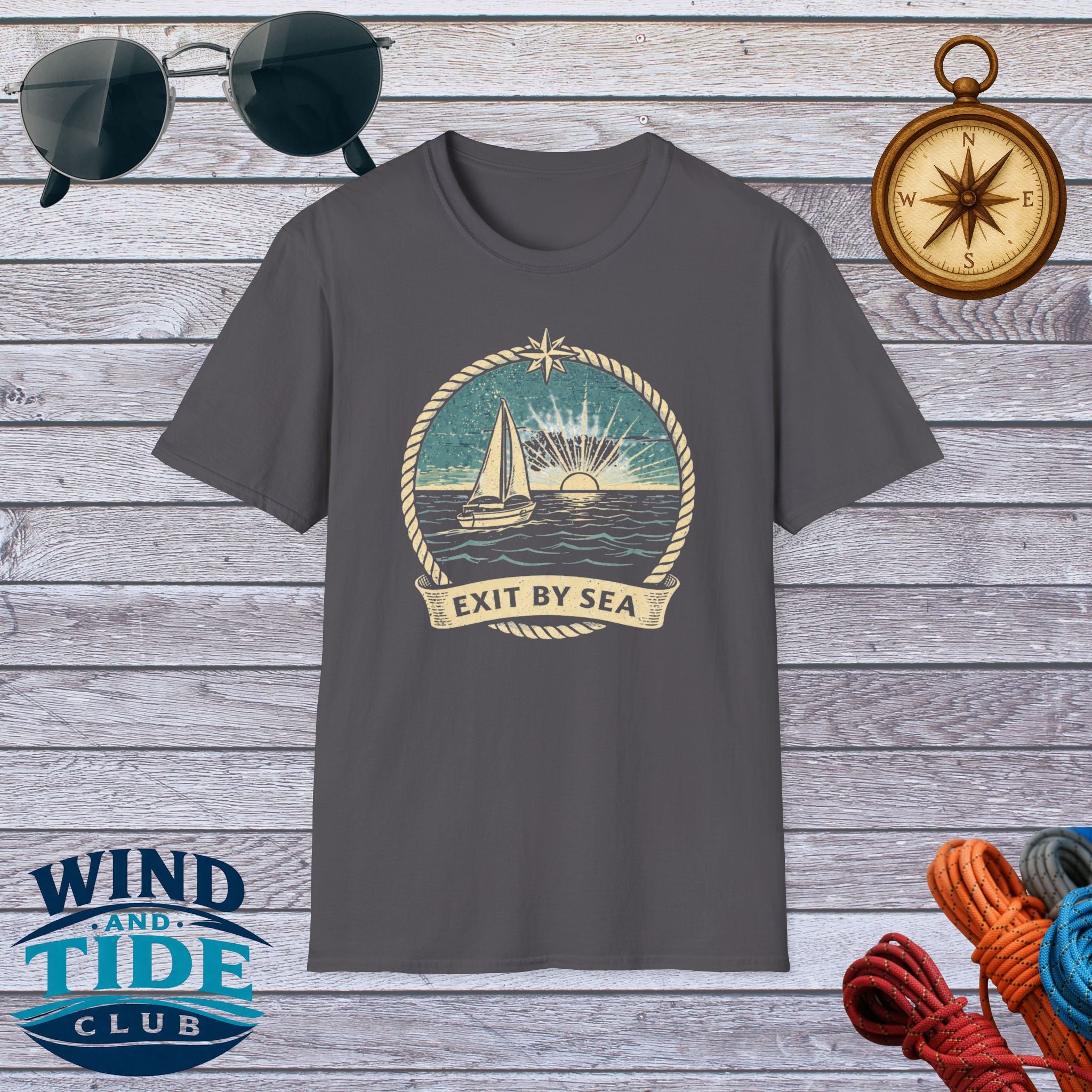 T-Shirt — 'Exit By Sea' Vintage Sailboat Graphic Tee
