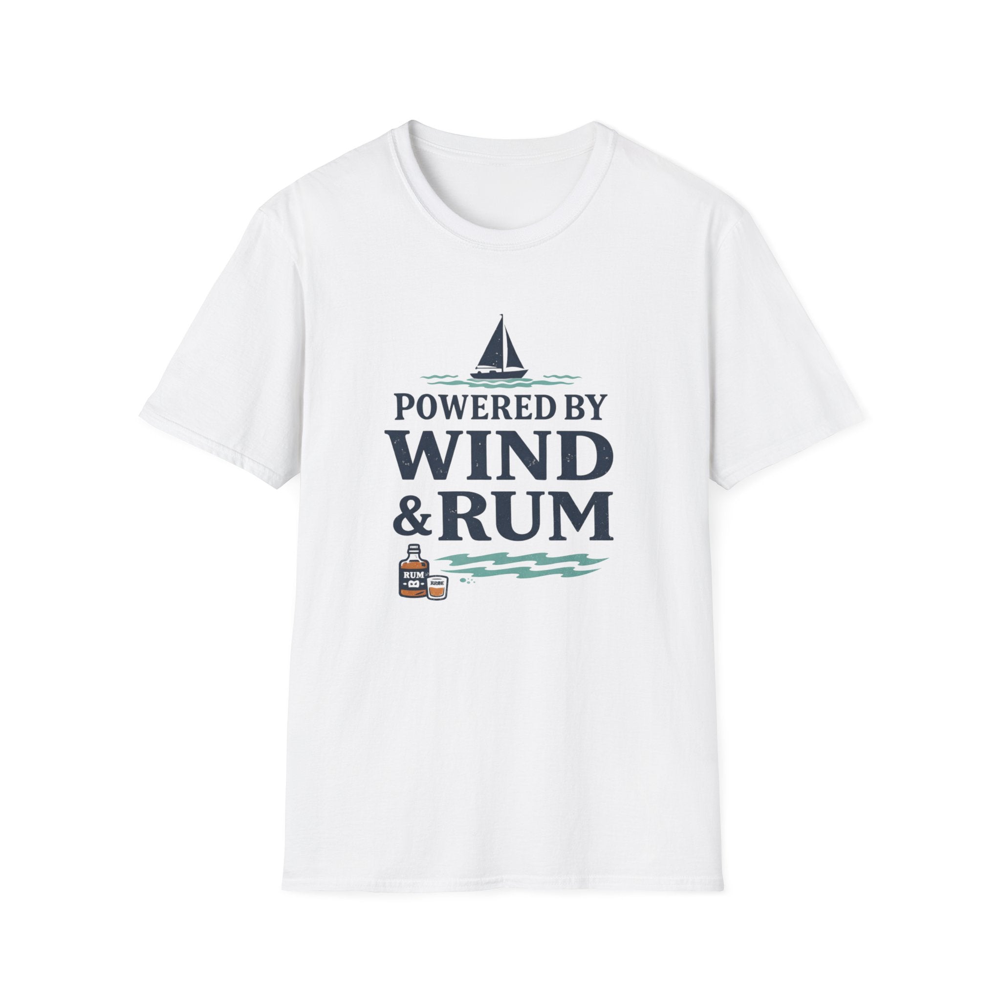 Sailor T-Shirt — "Powered by Wind & Rum" Nautical Sailing Tee