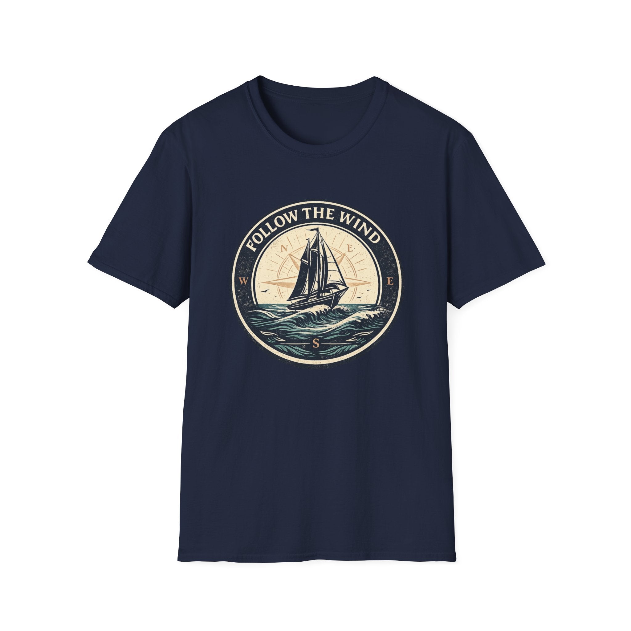 Nautical 'Follow the Wind' Sailboat T-Shirt – Vintage Ocean Crew Tee