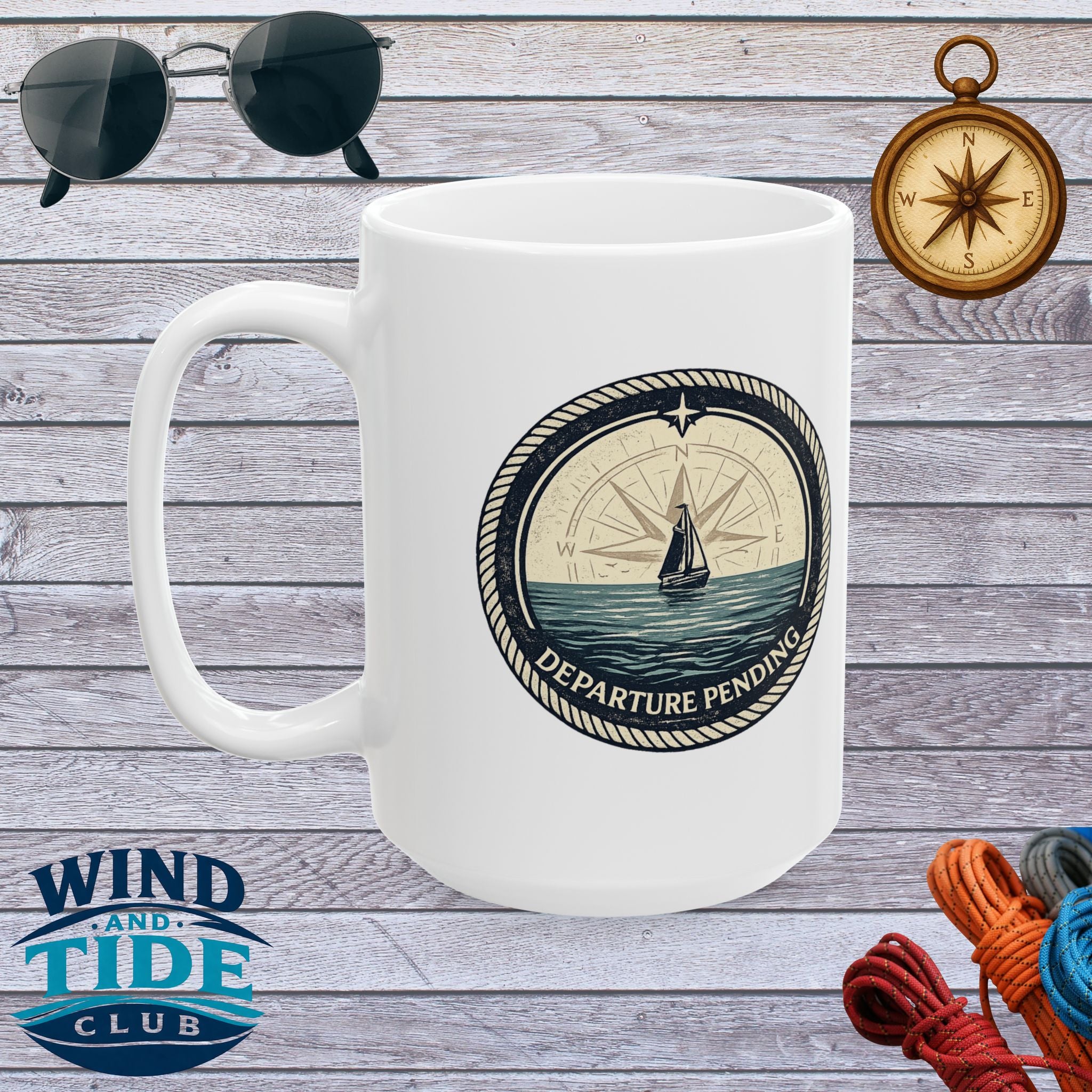 Nautical Compass Ceramic Mug — Wind & Tide Club 11oz/15oz