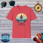 Sailboat Sunset Tee - "Wind Rum Repeat" Nautical Sailing Shirt