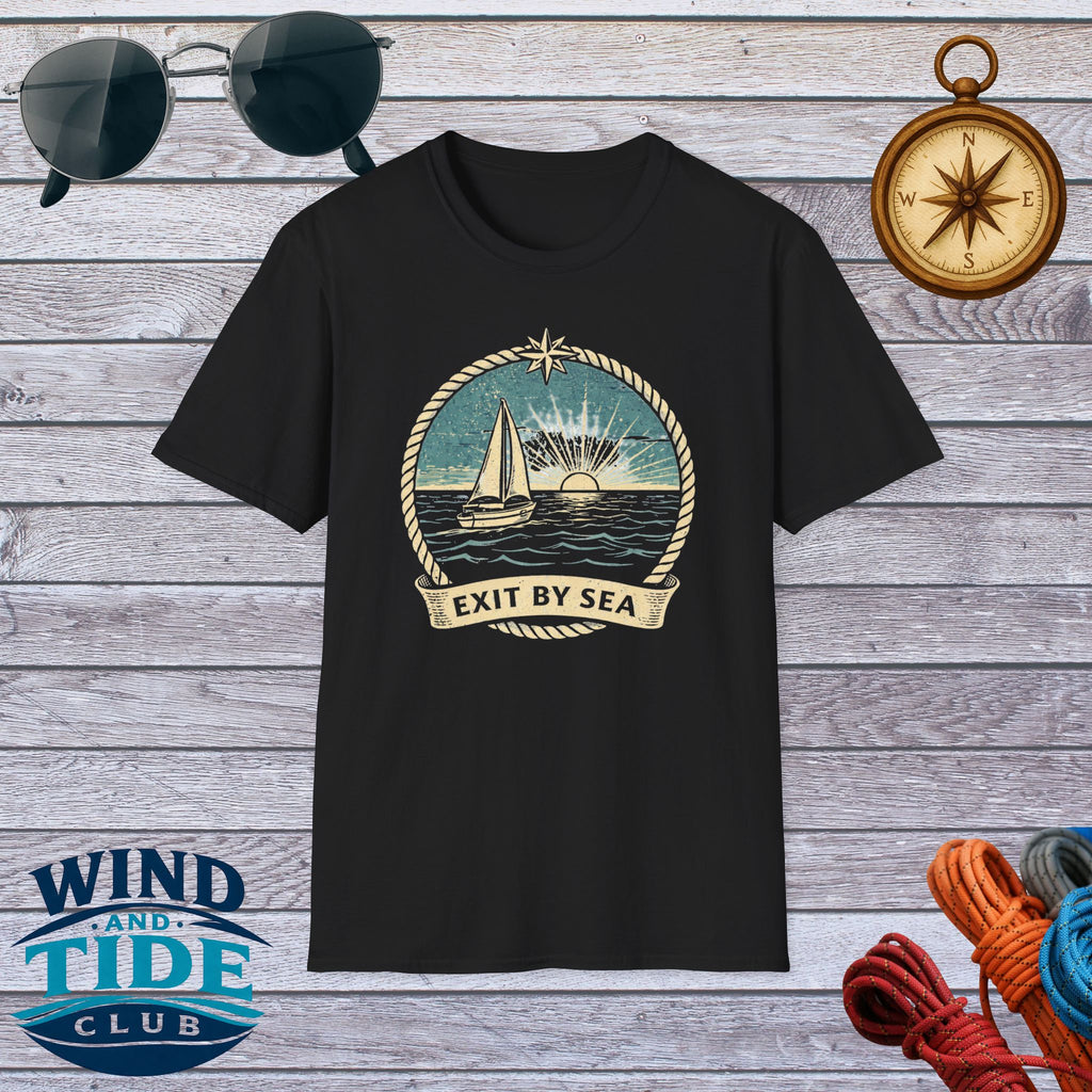 T-Shirt — 'Exit By Sea' Vintage Sailboat Graphic Tee