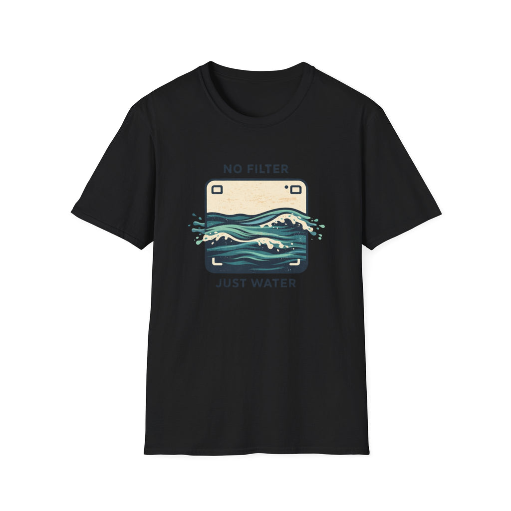 T-Shirt — "No Filter Just Water" Ocean Wave Camera Graphic