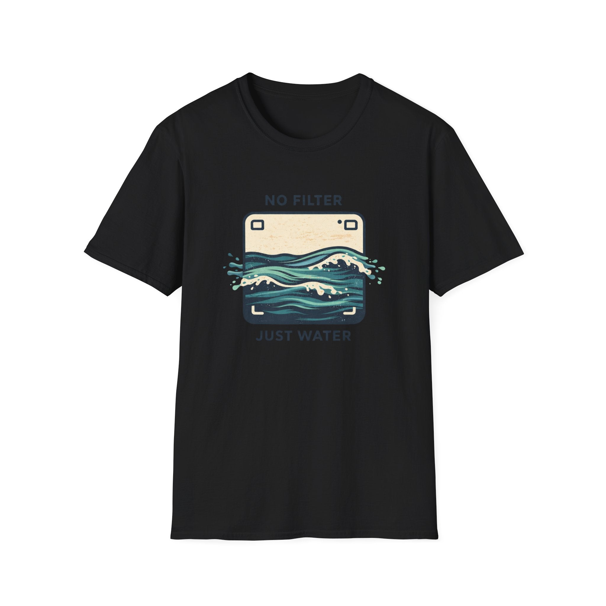T-Shirt — "No Filter Just Water" Ocean Wave Camera Graphic