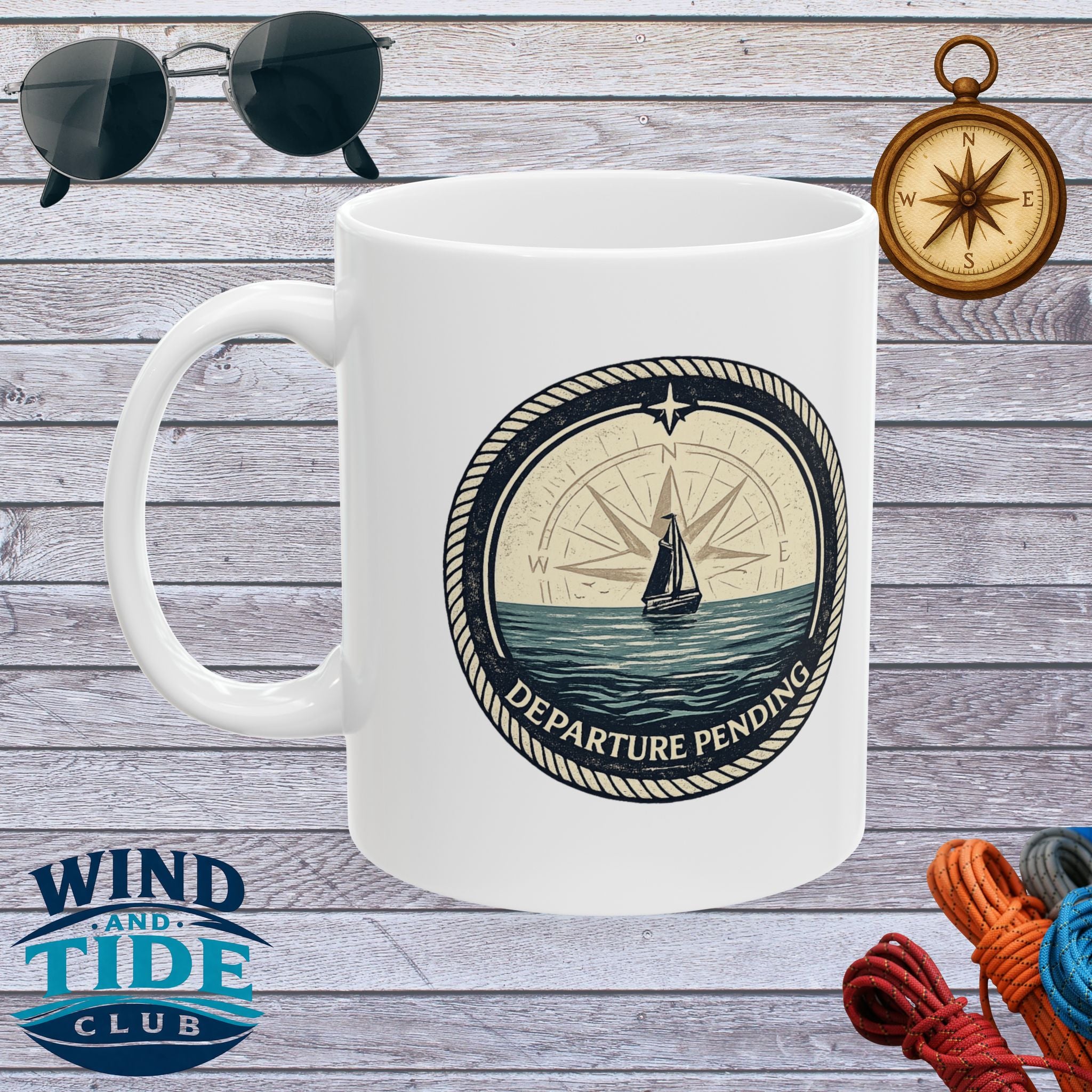 Nautical Compass Ceramic Mug — Wind & Tide Club 11oz/15oz
