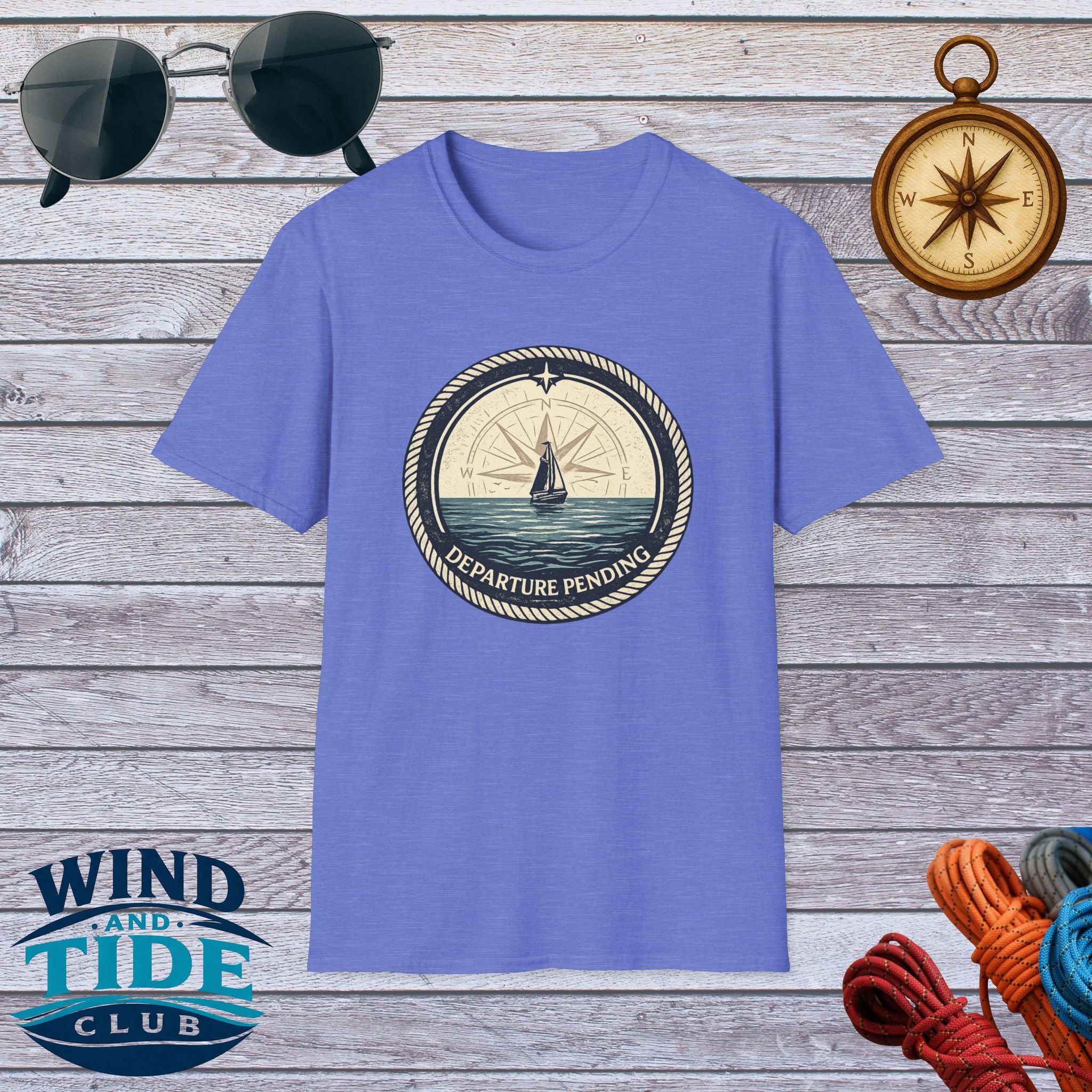 Sailboat Compass T-Shirt — "Departure Pending" Nautical Graphic Tee