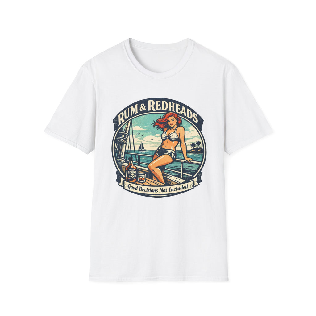 Rum & Redheads Retro Pinup T-Shirt — "Good Decisions Not Included"