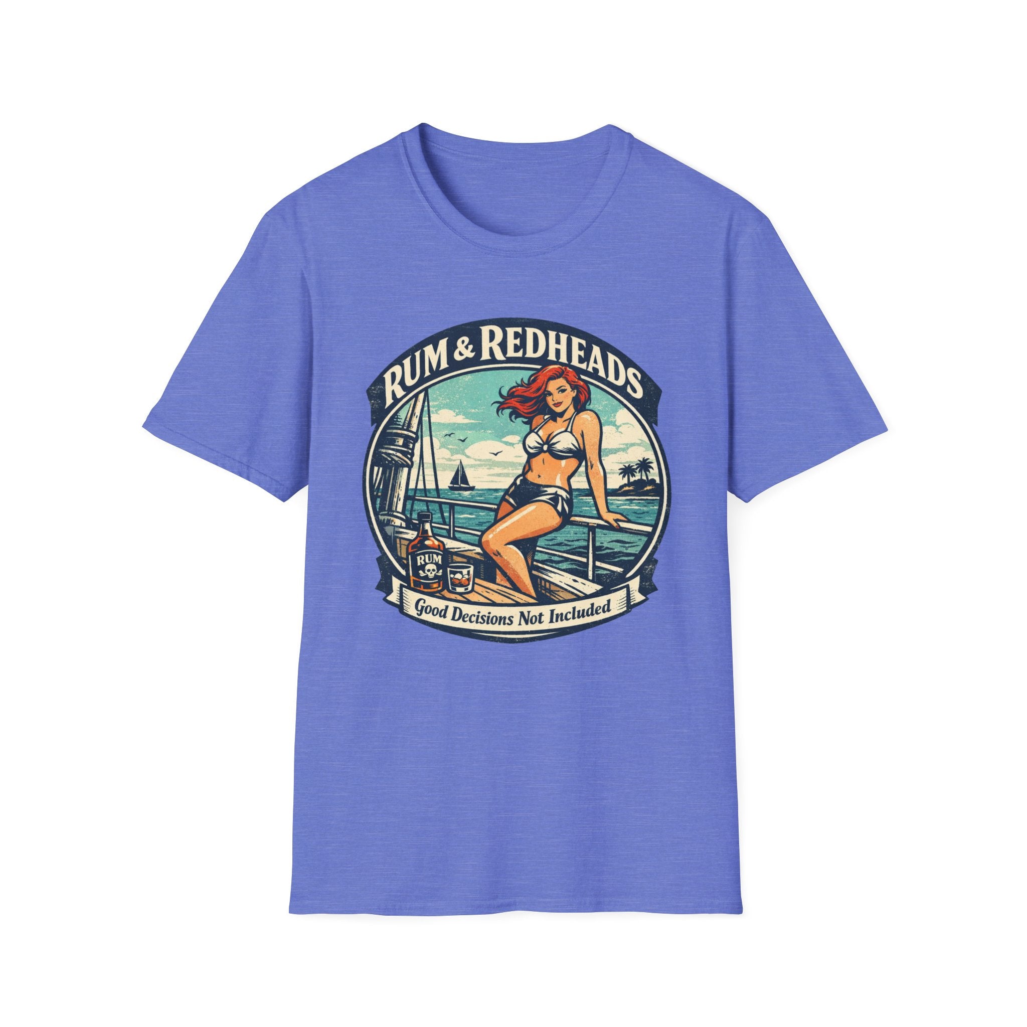 Rum & Redheads Retro Pinup T-Shirt — "Good Decisions Not Included"