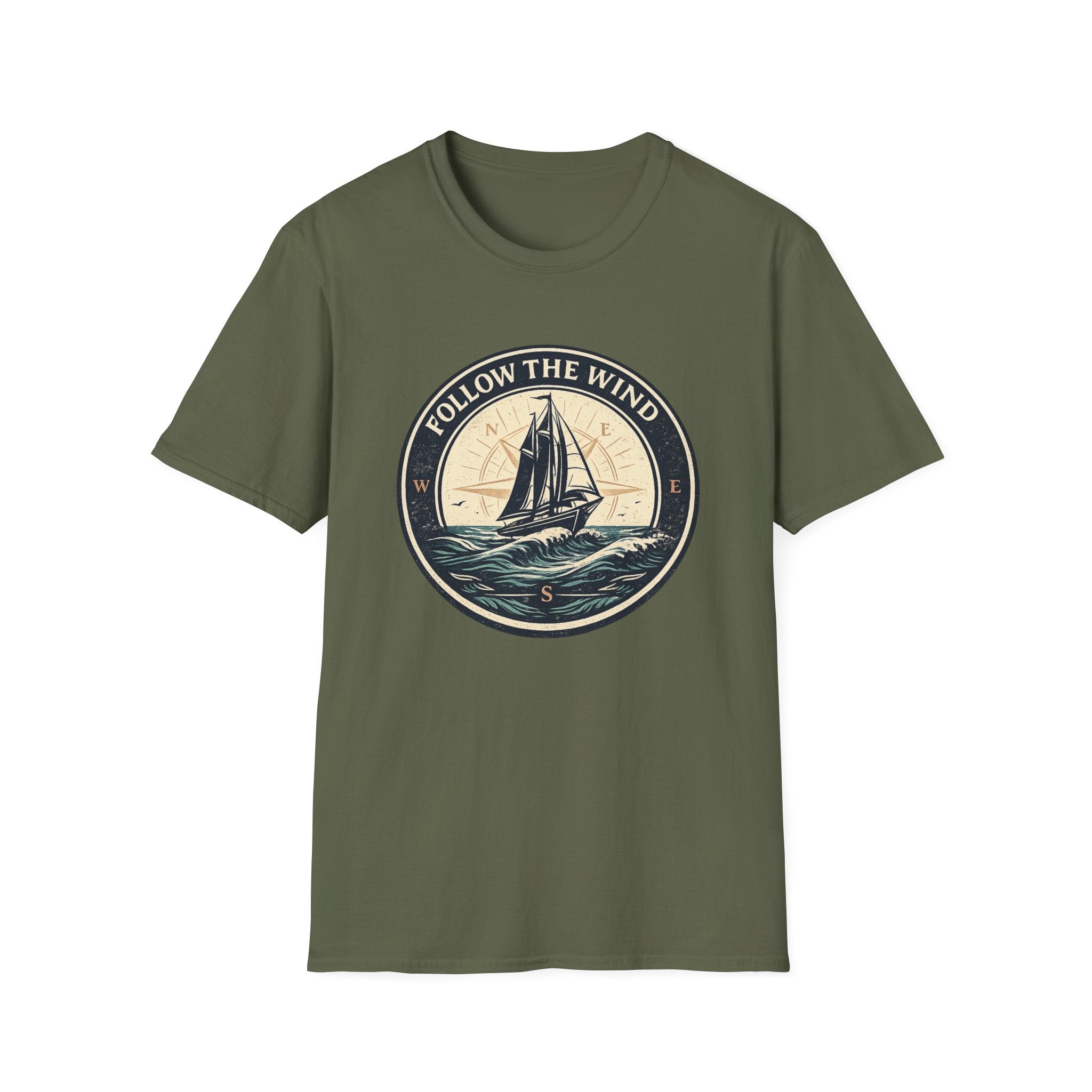 Nautical 'Follow the Wind' Sailboat T-Shirt – Vintage Ocean Crew Tee